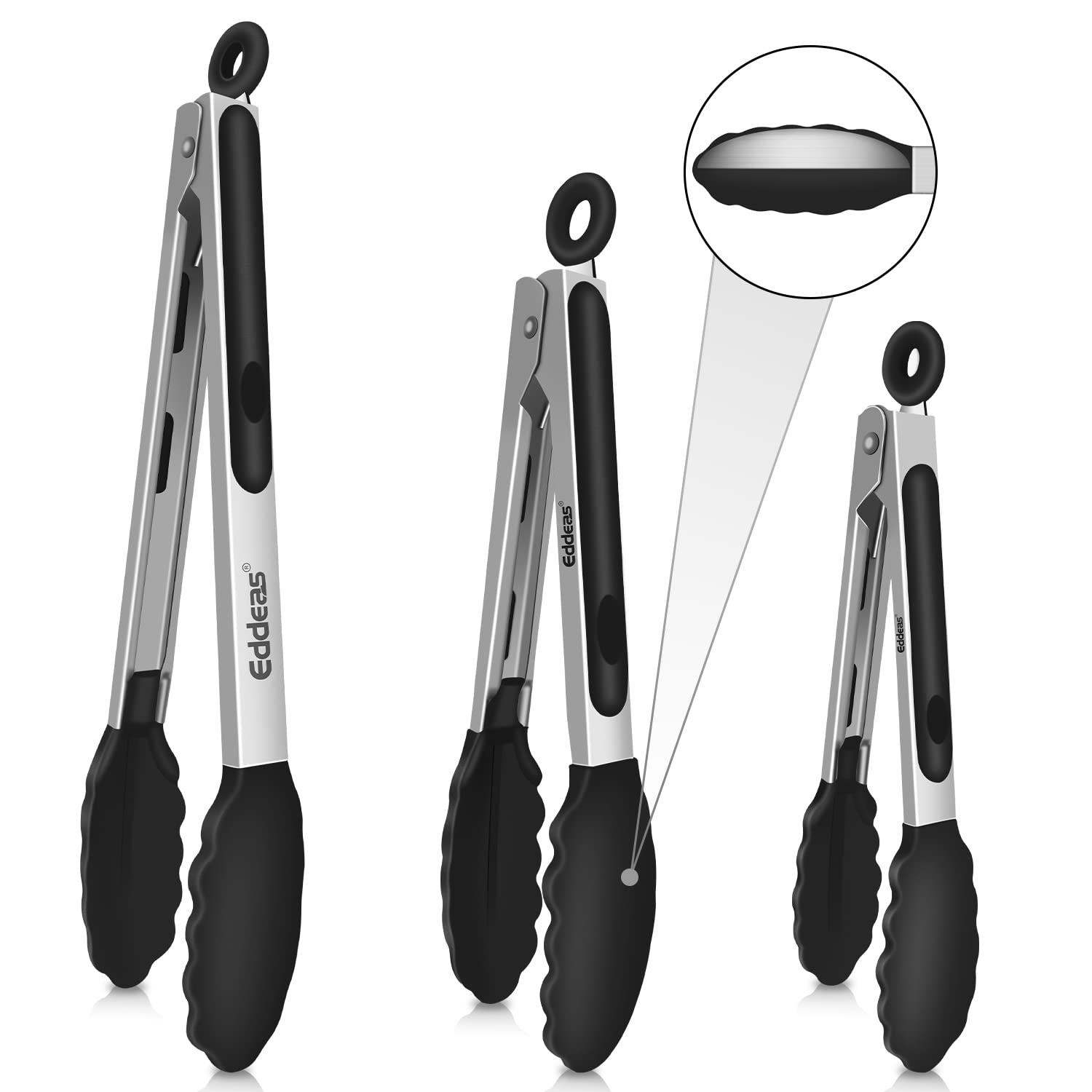 Eddeas Kitchen Tongs With Silicone Tips, Tongs For Cooking Heat Resistant 600 Degrees Stainless Steel Locking Tongs - 7'' 9'' &