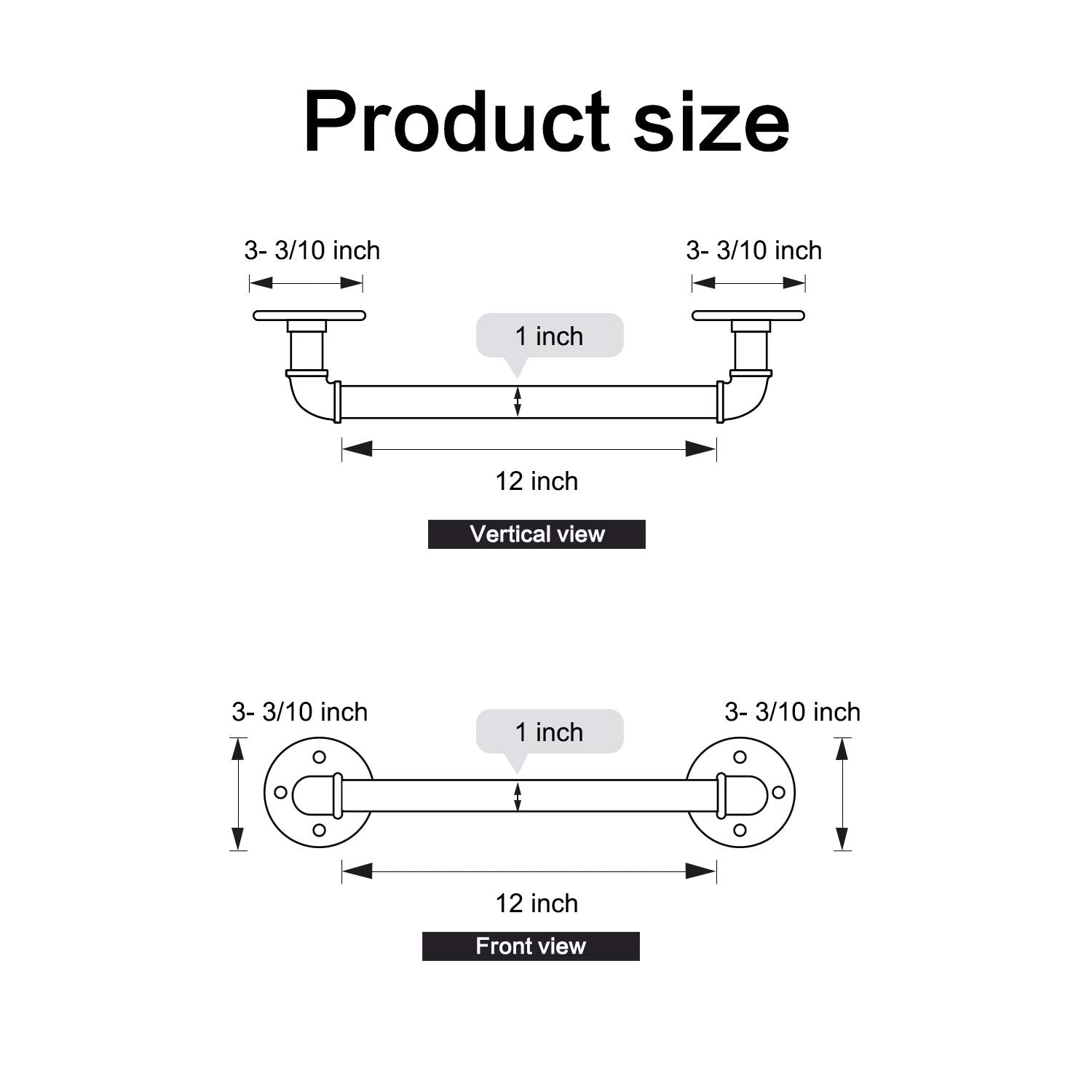 HouseAid 12 Inch Industrial Pipe Towel Bar  Farmhouse Rustic Towel Holder  Vintage Style Towel Rod for Bathroom  Wall Mounted  Matte Black