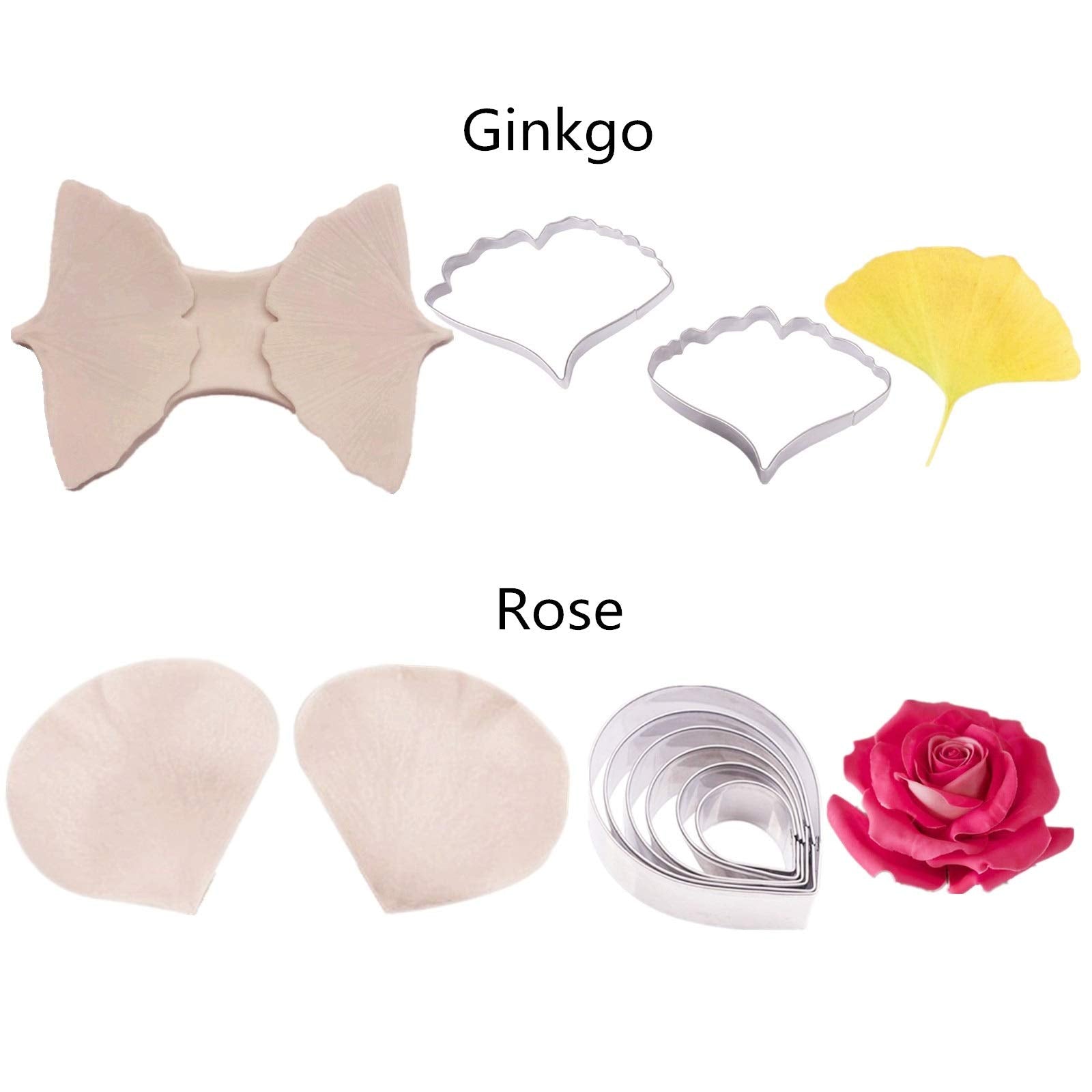 16Set Gum Paste Flower Tools Kit- 8Set Flower Silicone Mold And 8Set Stainless Steel Fondnat Flower Cutter Gumpaste Flower Cooki