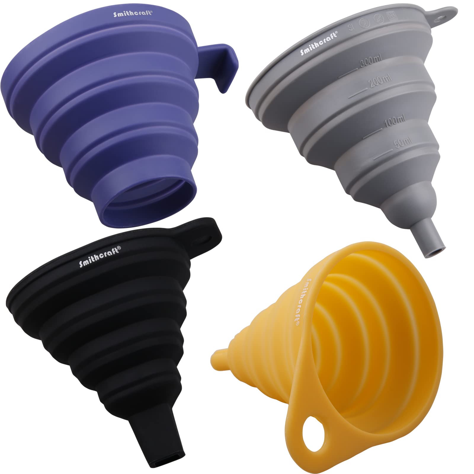 Smithcraft Funnel Set 4, Silicone Funnels For Kitchen, Collapsible Funnels For Water Bottle, Liquid Transfer Funnels With Narrow
