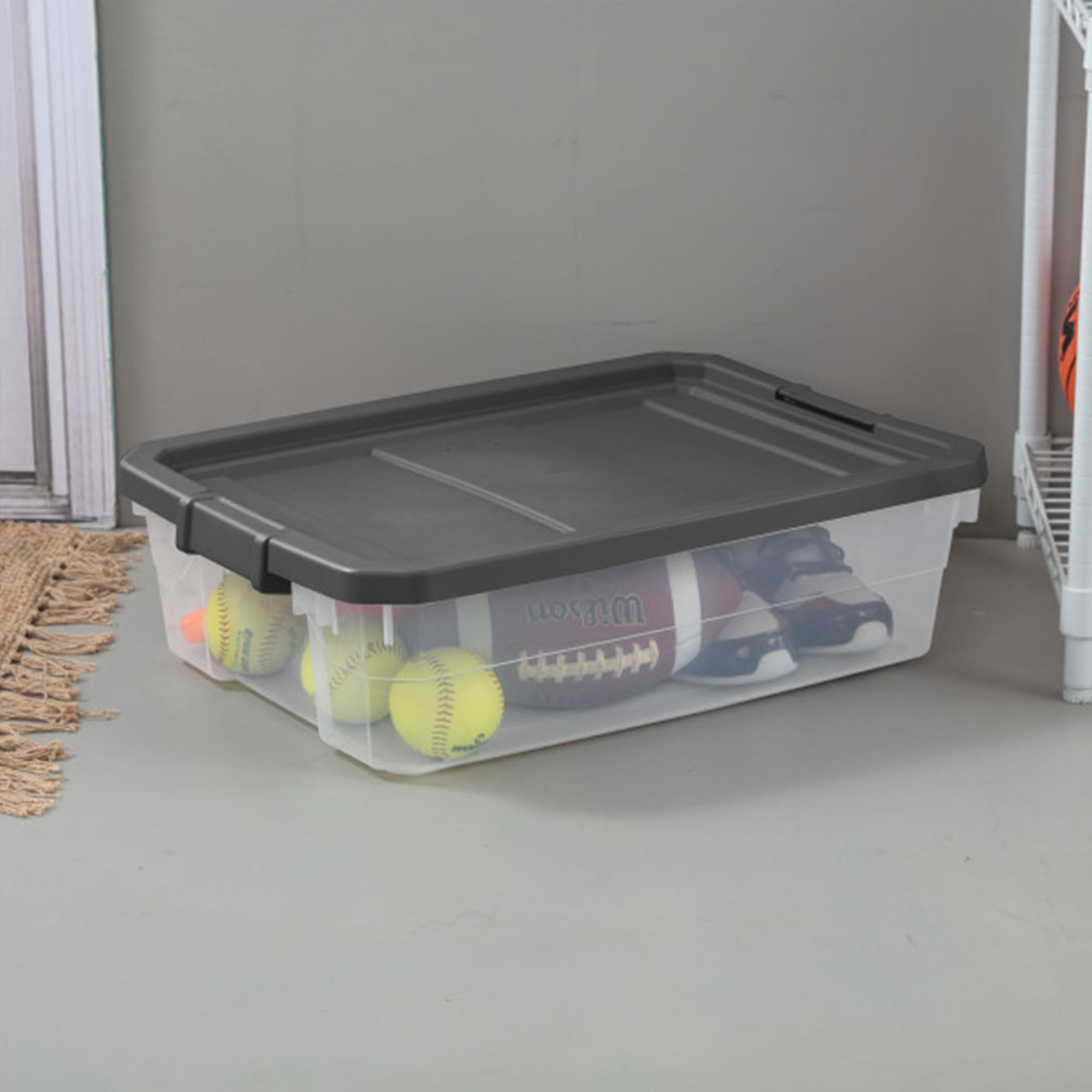 Sterilite 40 Quart Plastic Under Bed Stacker Box, Lidded Organizer Storage Bin Container For Home And Garage Organization, 12 Pa