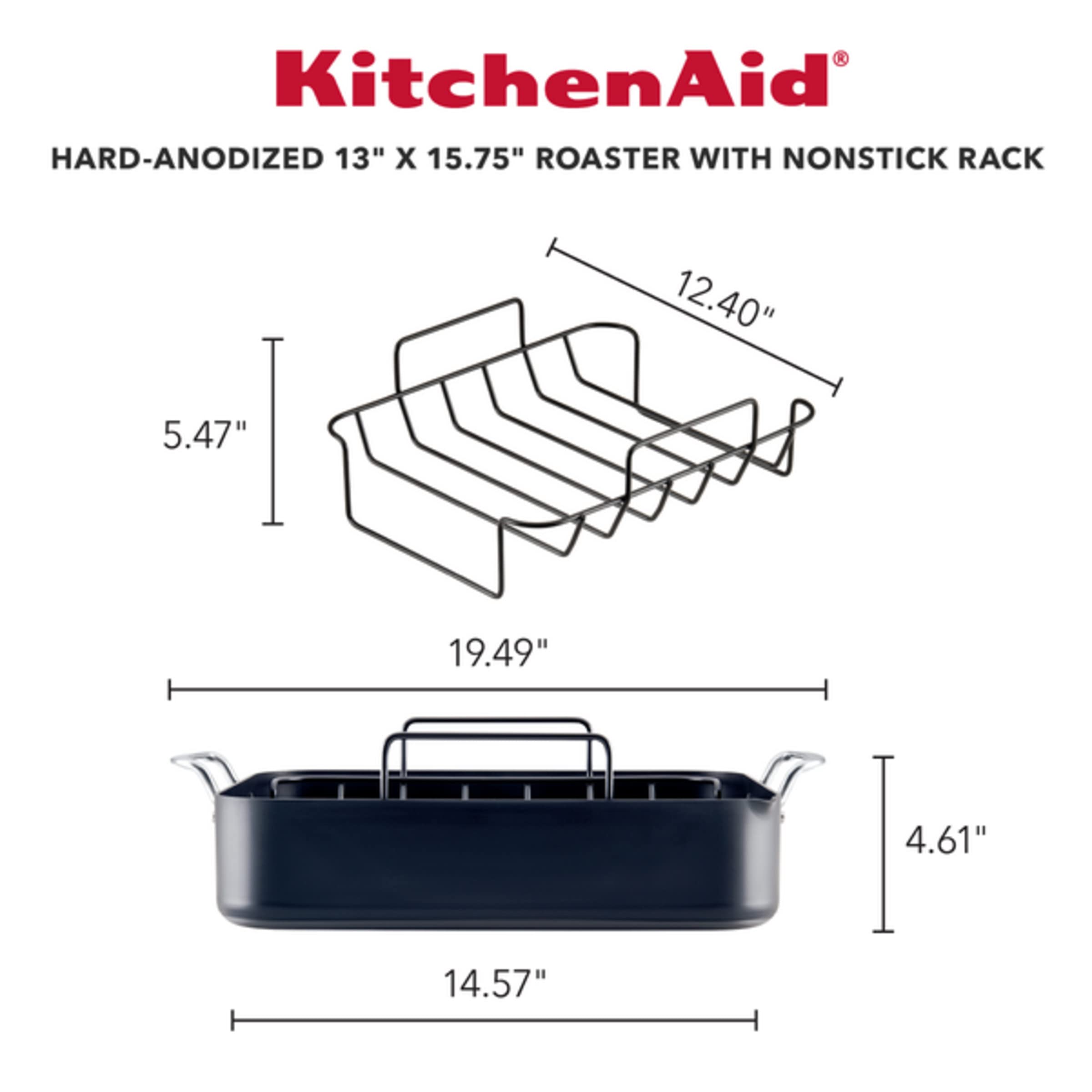 Kitchenaid Hard Anodized Roasting Pan/Roaster With Removable Rack, 13 Inch X 15.75 Inch, Matte Black