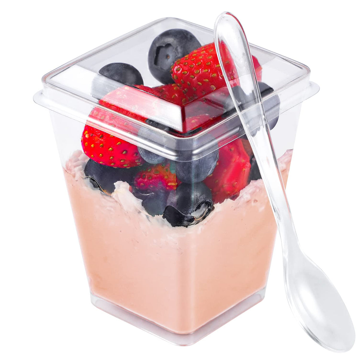 Easercy 50 Pack 5 Oz Plastic Dessert Cups With Lids, Yogurt Parfait/Appetizer Cup With Lids For Party, Mini Dessert Cups With Sp