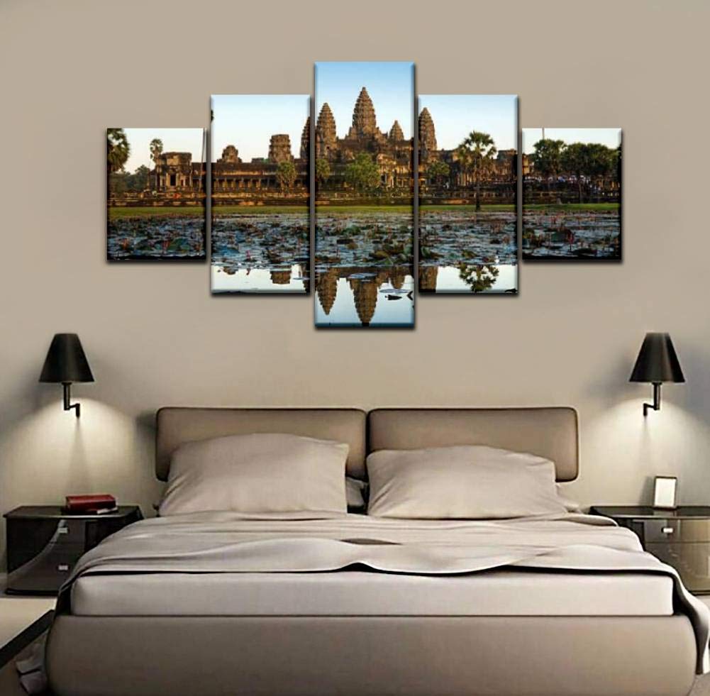 Angkor Wat Before Sunset, Cambodia Temple On The Waters And Wall Art Canvas Prints Pictures Paintings Artwork Home Decor Stretch