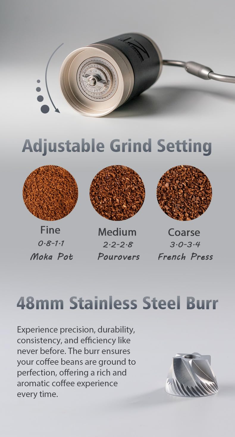 1Zpresso J Manual Coffee Grinder Silver Capacity 35G With Assembly Stainless Steel Conical Burr - Numerical Internal Adjustable