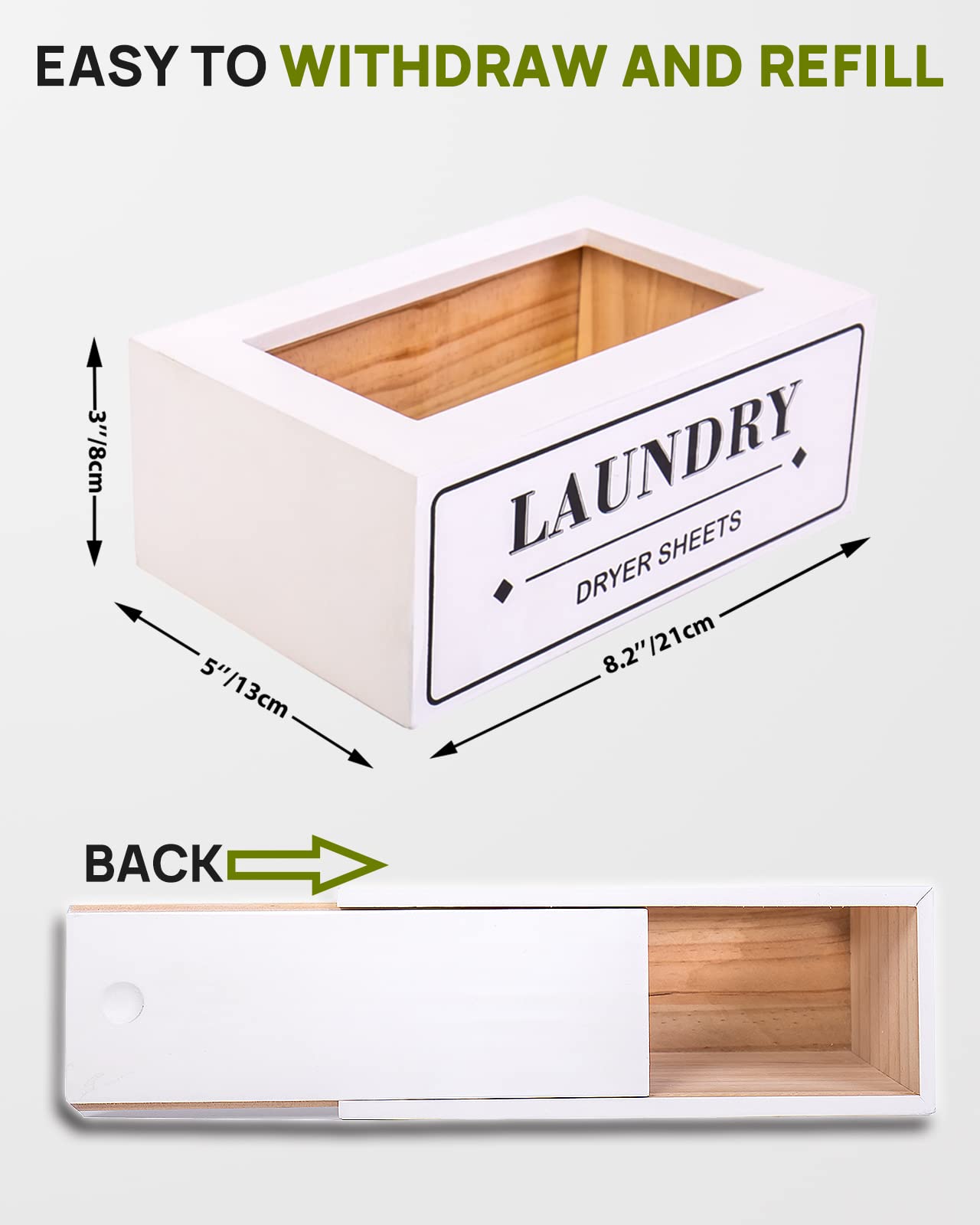 Dryer Sheet Holder Dispenser Container  Space Saving Laundry Room Organization and Storage  Farmhouse Laundry Dryer Sheets Holder for Laundry Room Decor  Fabric Softener Dispenser Containers  White
