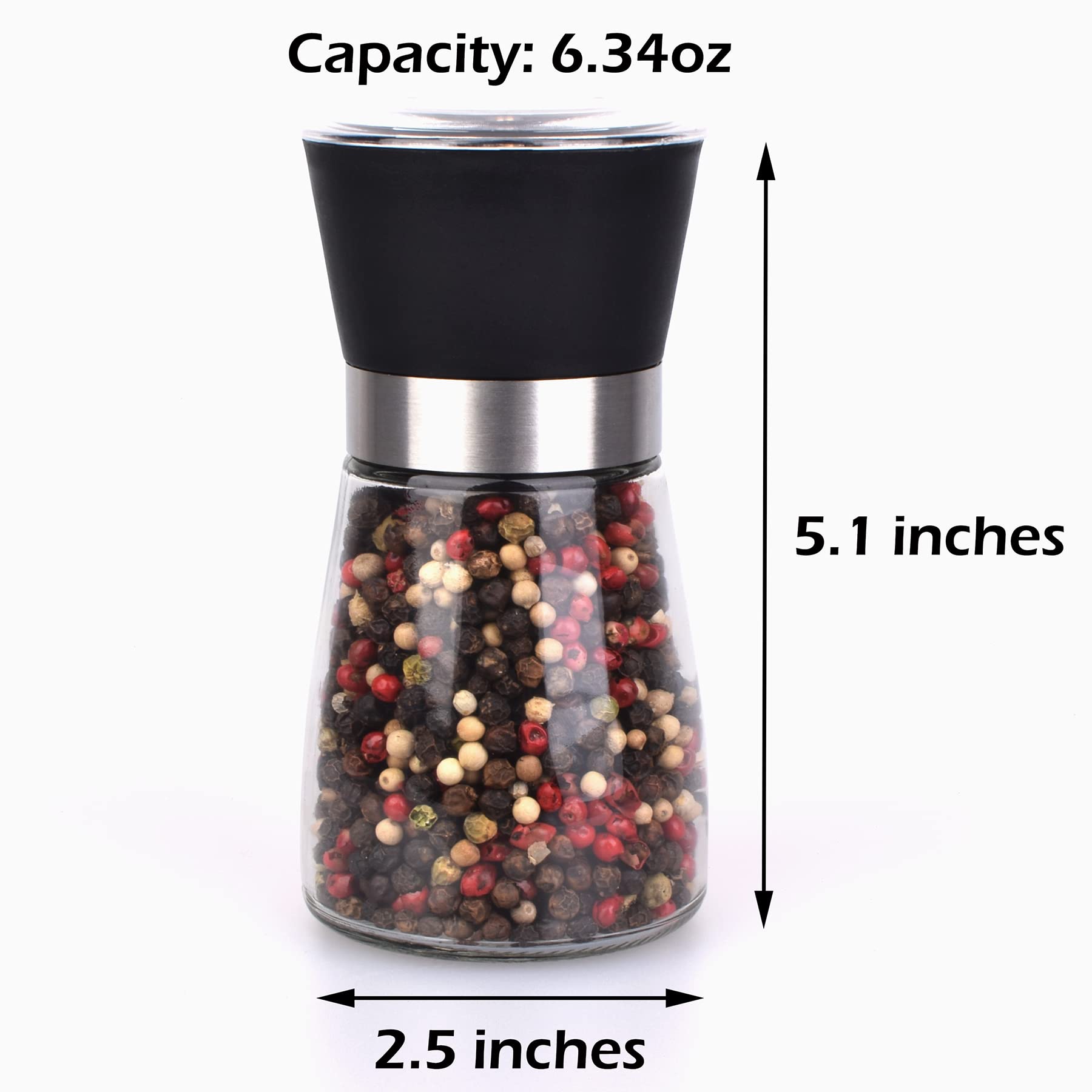 ErrandsHelper Salt and Pepper Grinder Set, Refillable Glass Shakers, 2.5" x 5.1", Clear - S&PGS Model
