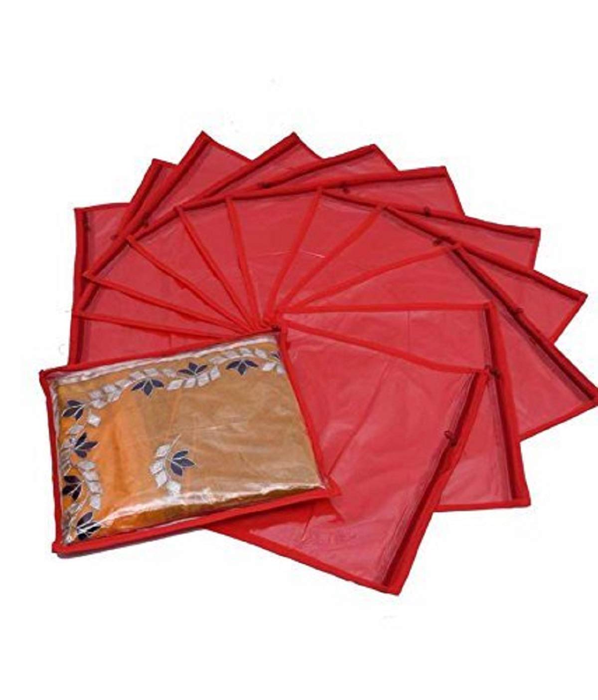 Kuber Industries Single Saree Cover 12 Pcs Set Red