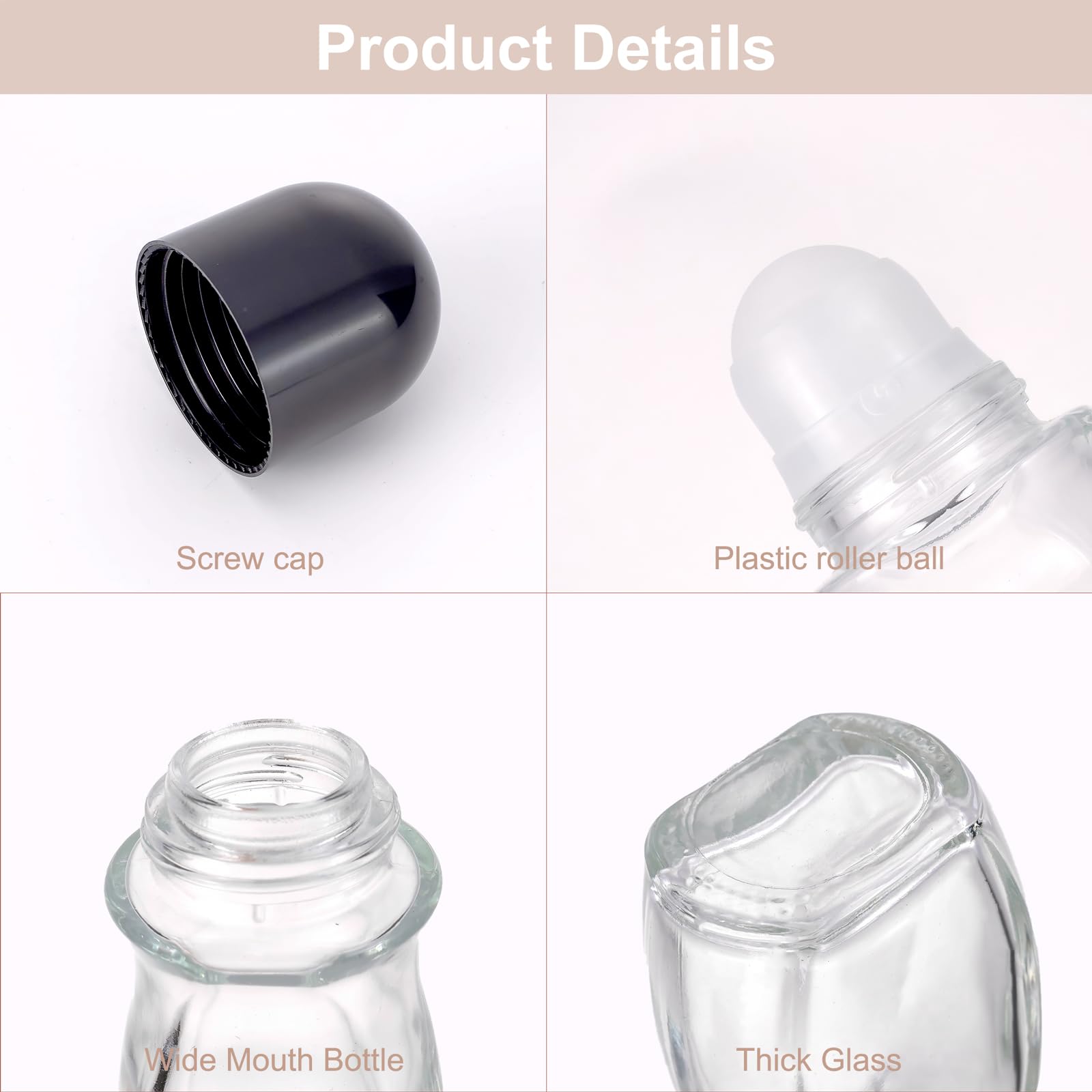 Kesell 50Ml Clear Roll On Bottles Roller Ball Deodorant Container With Black Cap And Opener 2Pcs Glass Roller Bottles For Essent