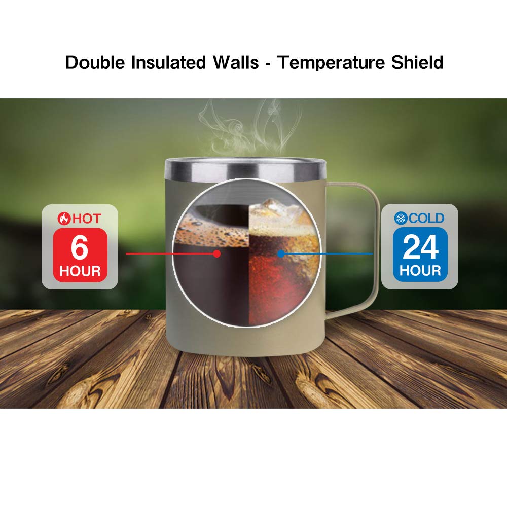 Spotondeals Stainless Steel Insulated Coffee Mug Tumbler With Handle, 14Oz Double Wall Vacuum Travel Tumbler Cup With Sliding Li