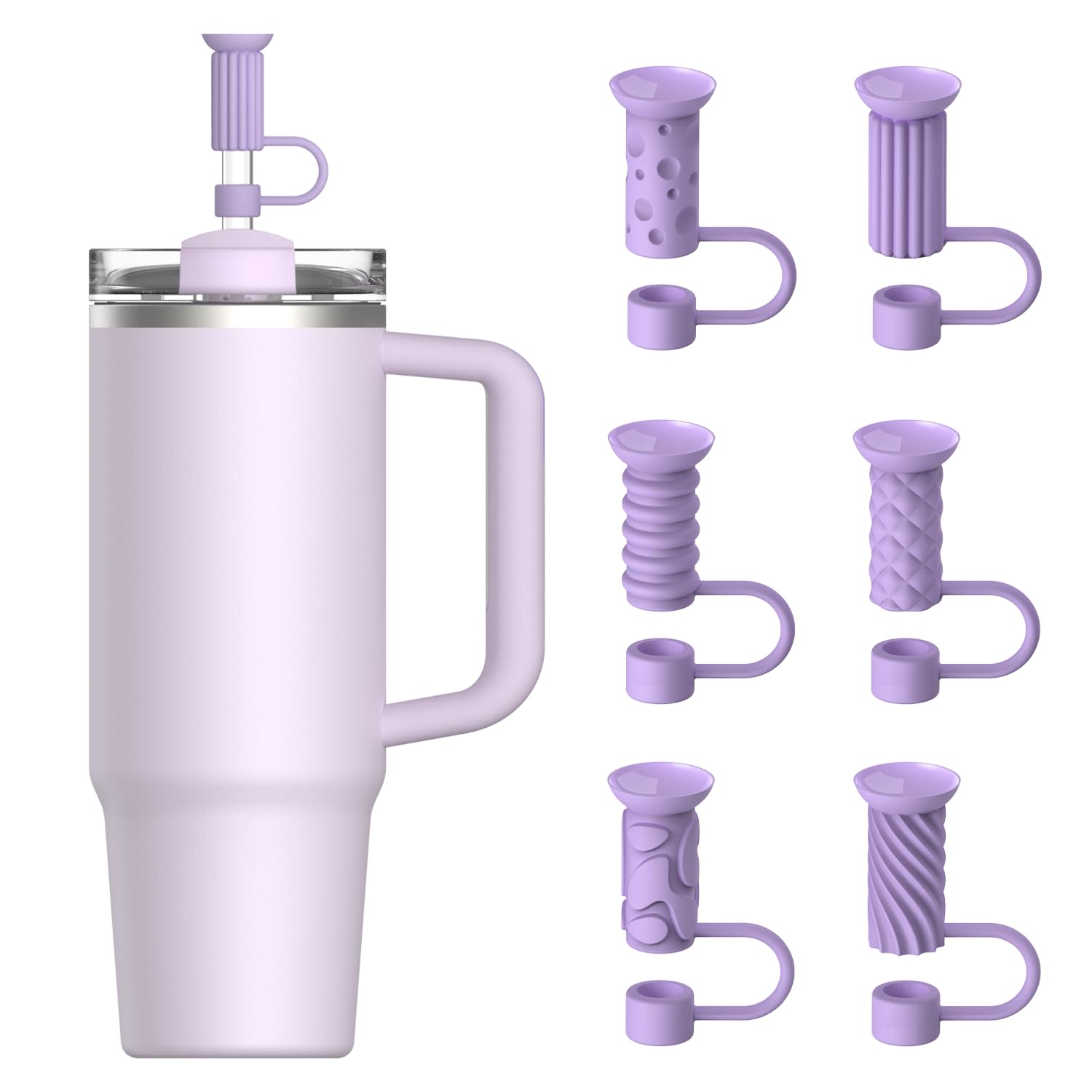 YOTIME Silicone Straw Covers Cap, 6 Pcs Reusable 0.39in/10mm Suction Cup Straw Toppers for Stanley Cup 40 30 oz, Purple