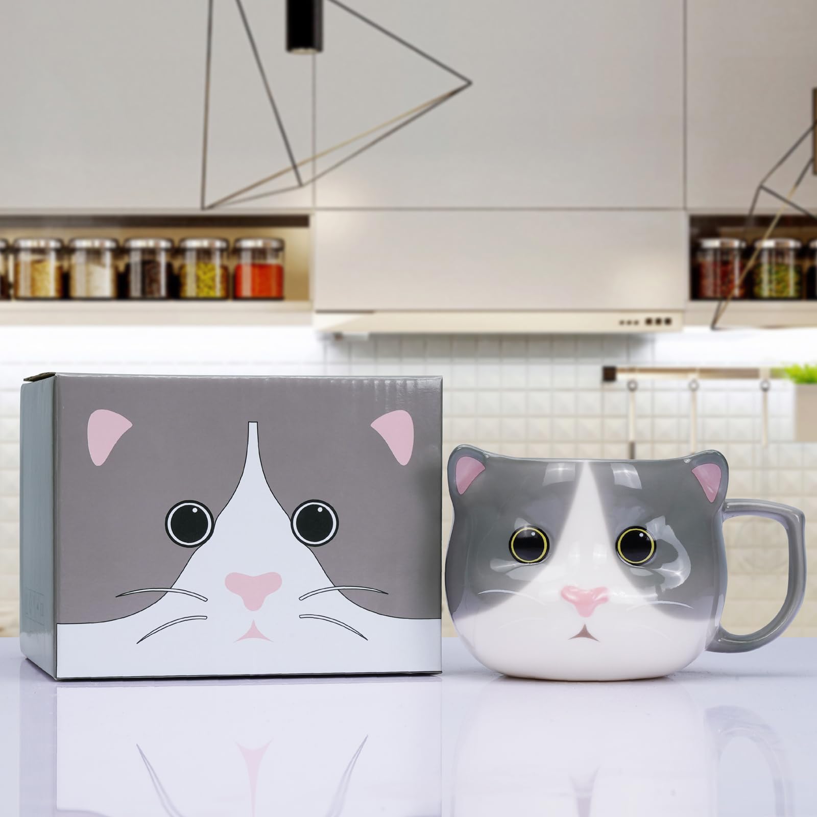 ToCooTo Cat Mug 14 oz Cute Ceramic Coffee Mug 3D Porcelain Tea Mug for Women Kawaii Cup Cat Gifts for Cat Lovers Christmas Gifts