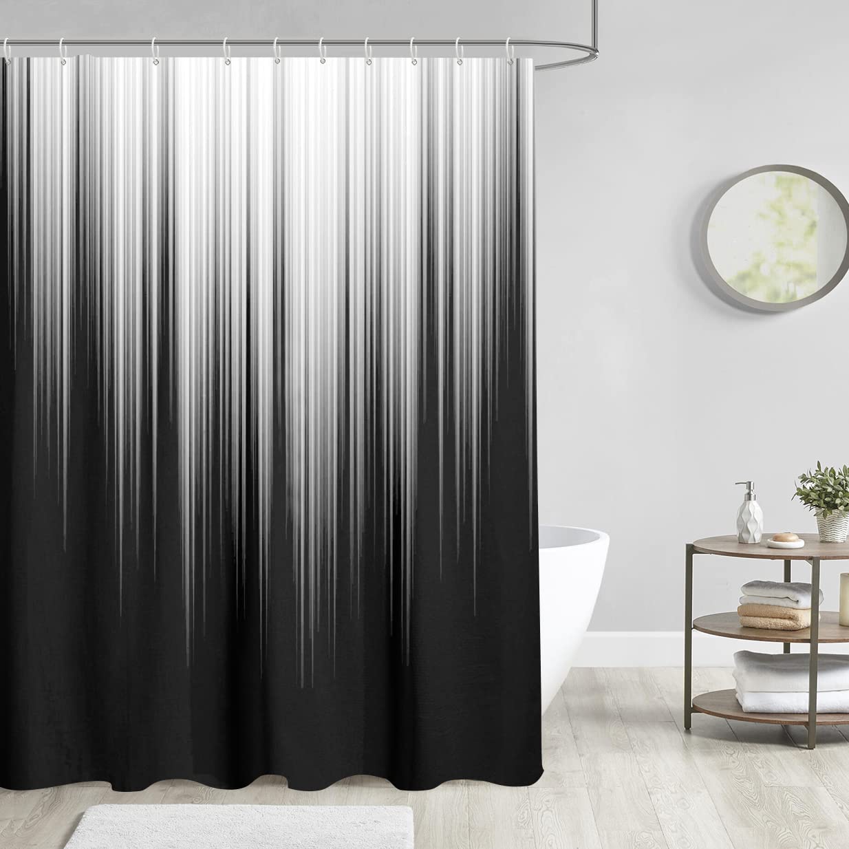 Aatter Black And Grey Shower Curtain White Gray Ombre Mens Decorative Trendy Simple Silver Abstract Artistic Aesthetic Fabric Ho