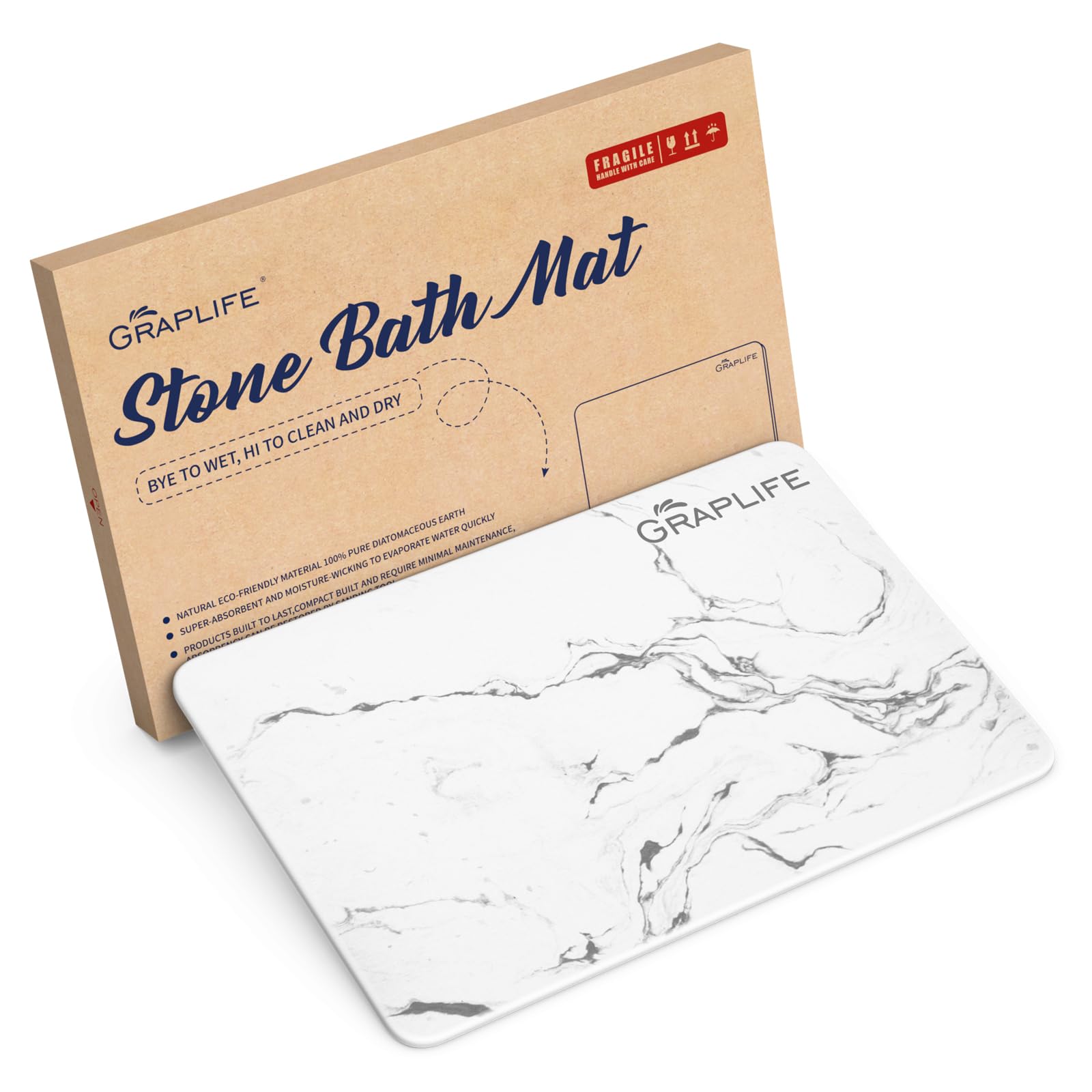 Stone Bath Mat, Diatomaceous Earth Shower Mat, Non-Slip Super Absorbent Quick Drying Bathroom Floor Mat, Natural, Easy To Clean