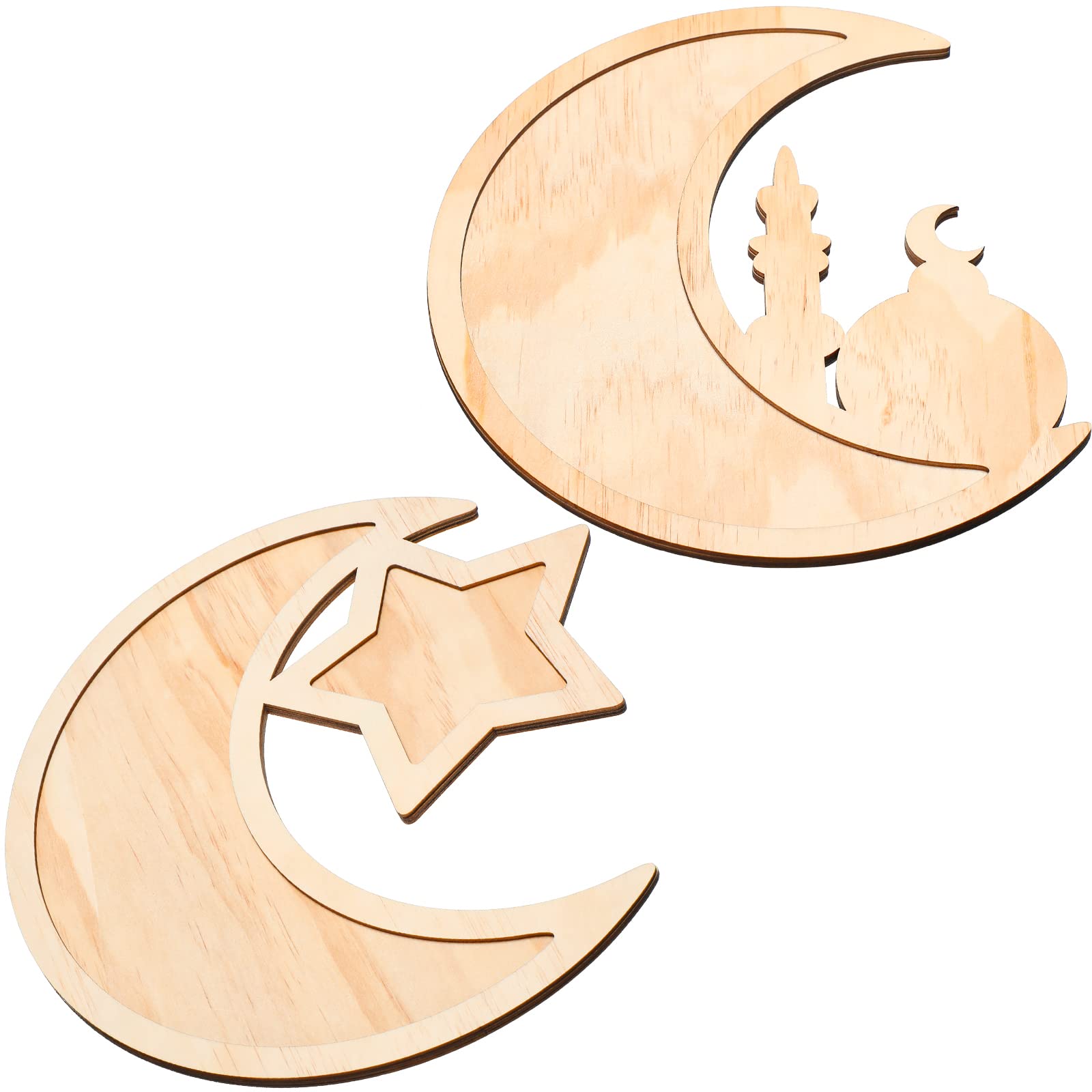 2 Pieces Ramadan Tray Eid Mubarak Tray Wooden Star Moon Shaped Ramadan Tray Islam Wooden Artistic Moon Star Dessert Tray Ramadan