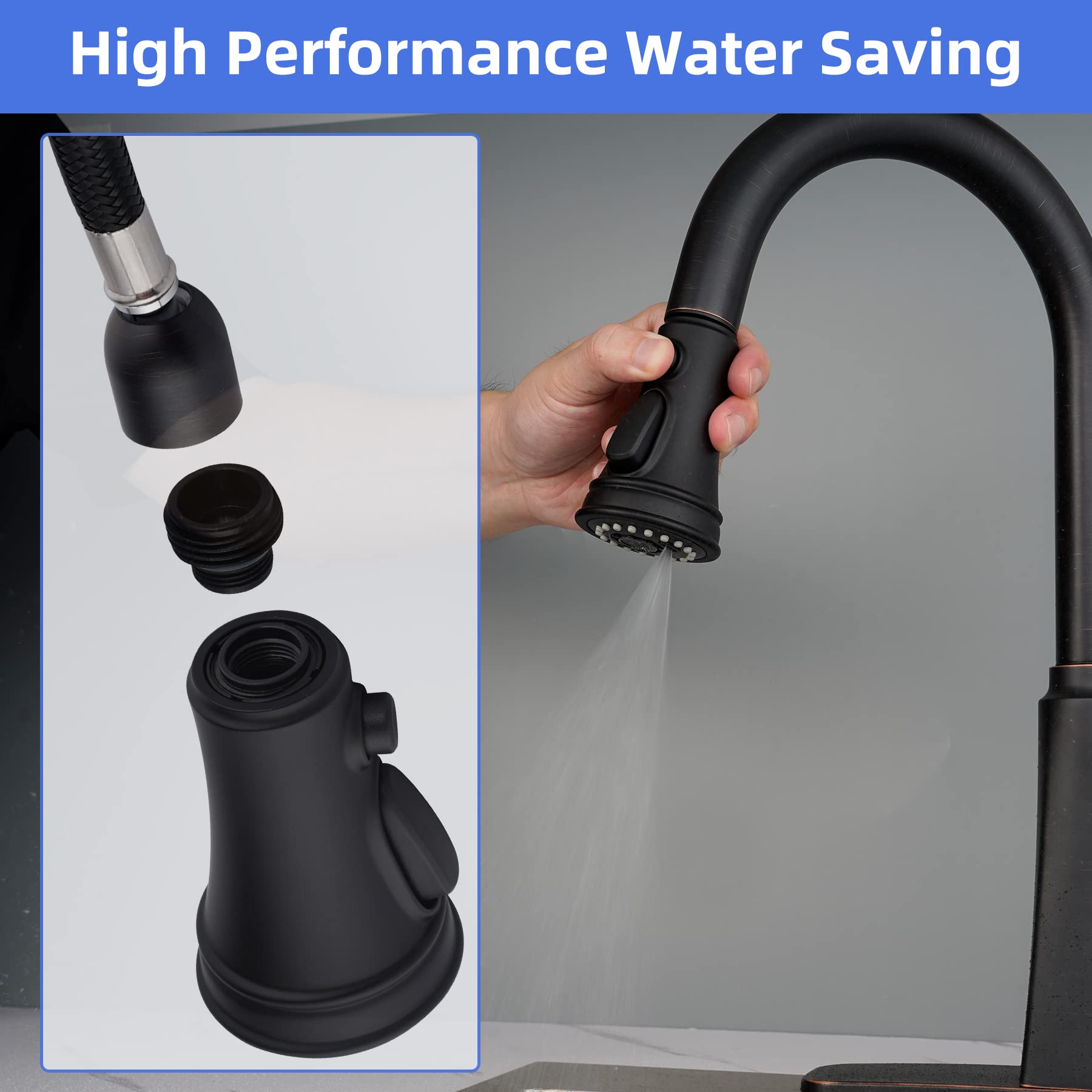 Universal Pull Down Spray Head 3 Modes For Kitchen Faucet, Kitchen Sink Faucet Aerator Sprayer Nozzle, Faucet Head Replacement C