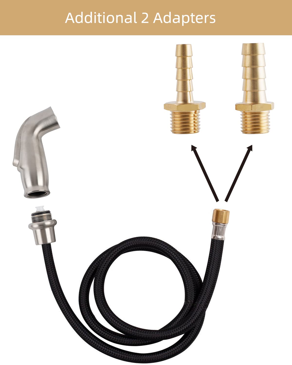 Hygie Rinse Kitchen Sink Side Sprayer Attachment, Brushed Nickel, Model HYsidesprayer-8036Braided, Quick Connector, Braided Hose
