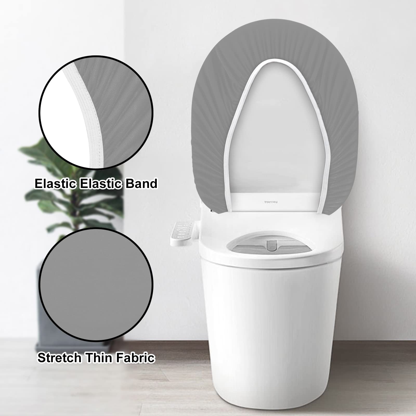 Toilet Lid Cover and Toilet Tank Lid Cover  Bathroom Toilet Lid Seat Cover Set  Stretch Washable Spandex Fabric Toilet Protector Cover  Fits Most Toilet Tanks & Lids Gray