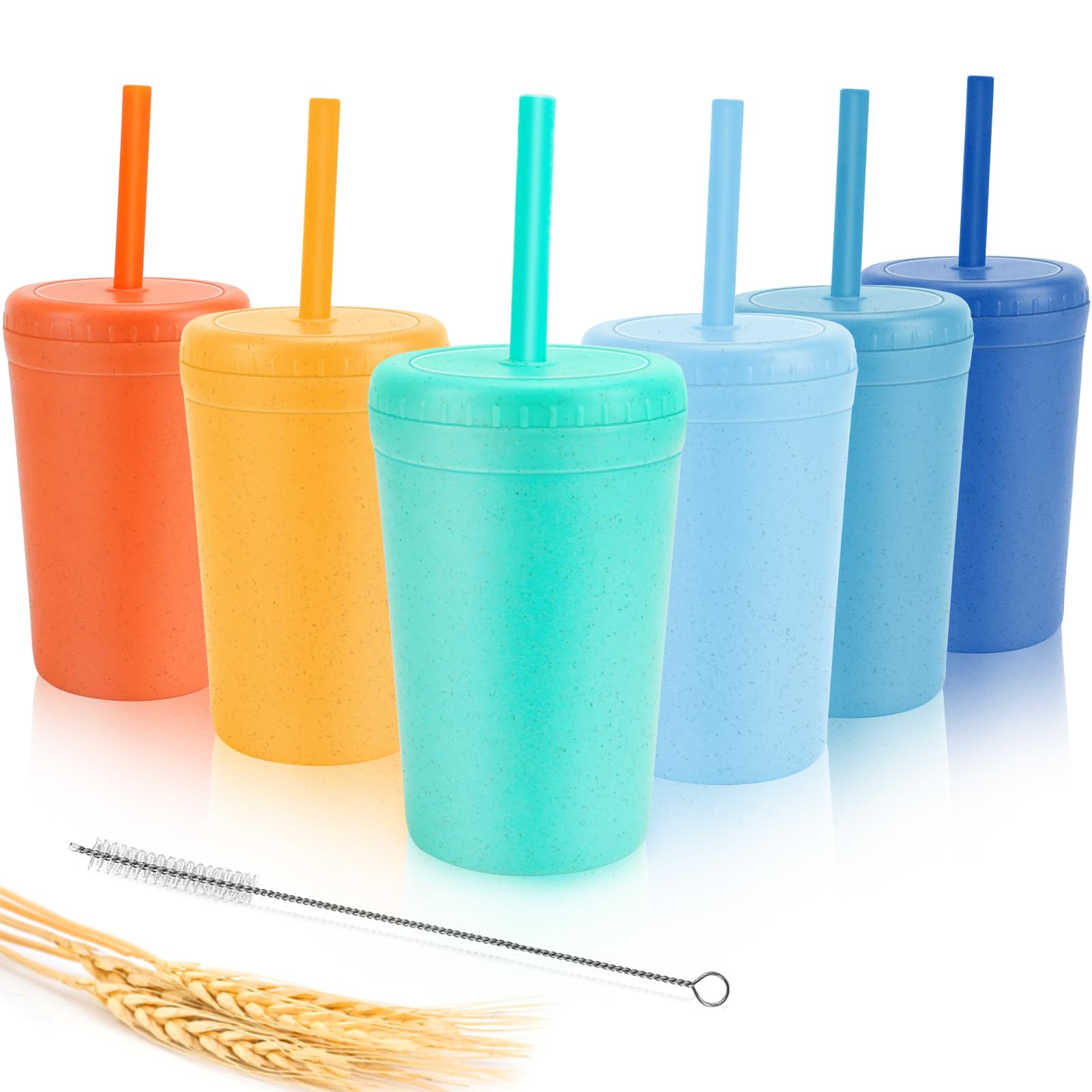 10 oz Wheat Straw Cups with Lids and Silicone Straws,6 Pcs Drinking Glasses