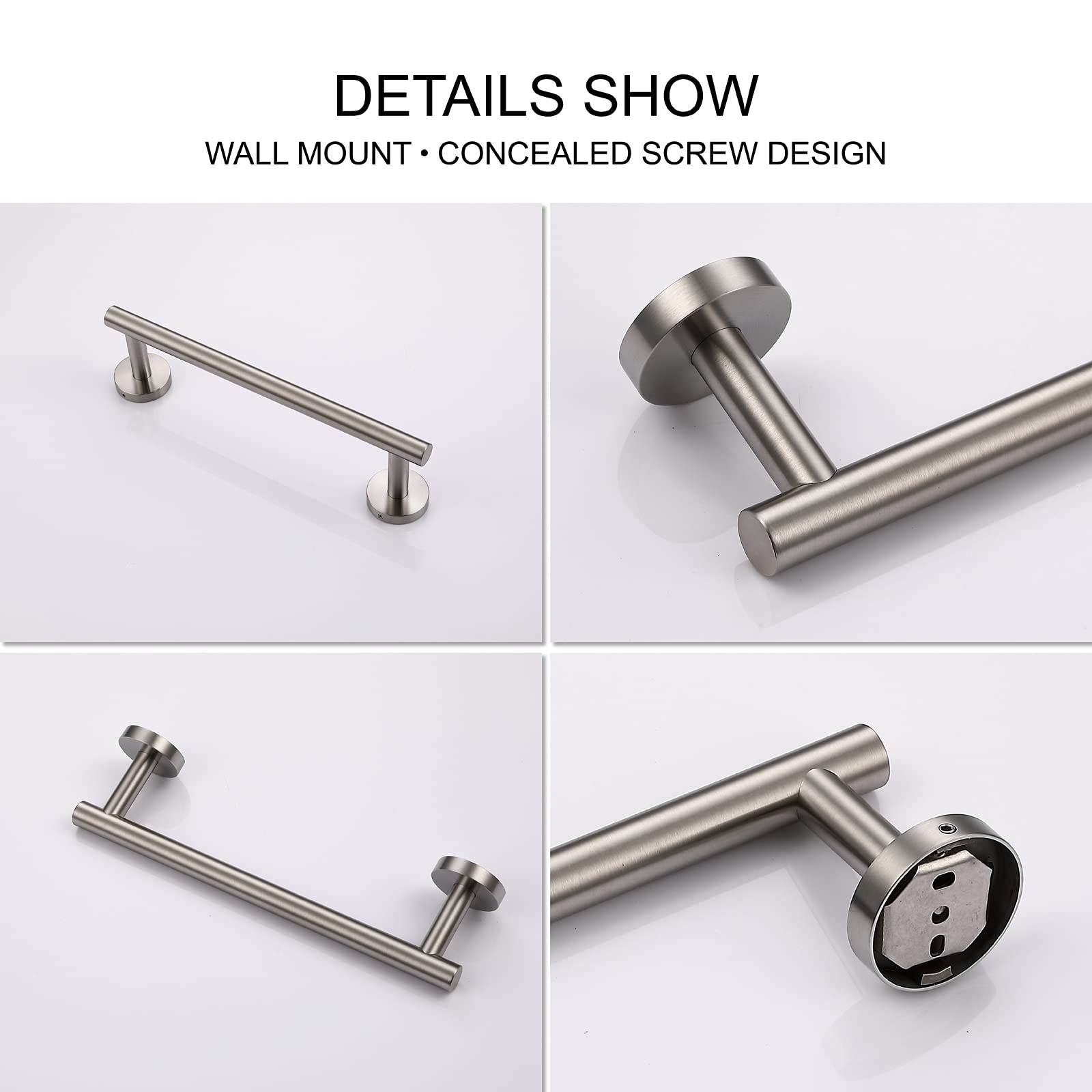 Tastos 12 Inch Single Towel Bar Rack Brushed Nickel, Sus 304 Stainless Steel Round Bathroom Towel Bar Heavy Duty Towel Holder Ki