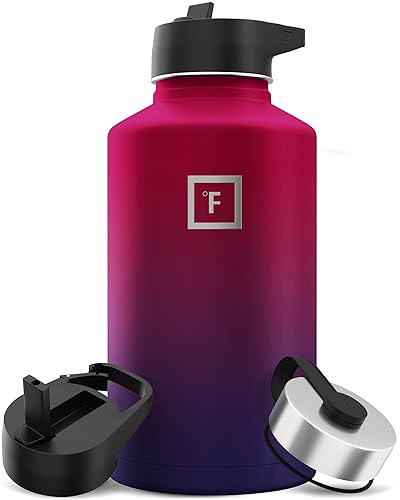 Iron Flask Sports Water Bottle - 64 Oz  3 Lids (Straw Lid)  Leak Proof  Vacuum Insulated Stainless Steel  Double Walled  Thermo Mug  Metal Canteen