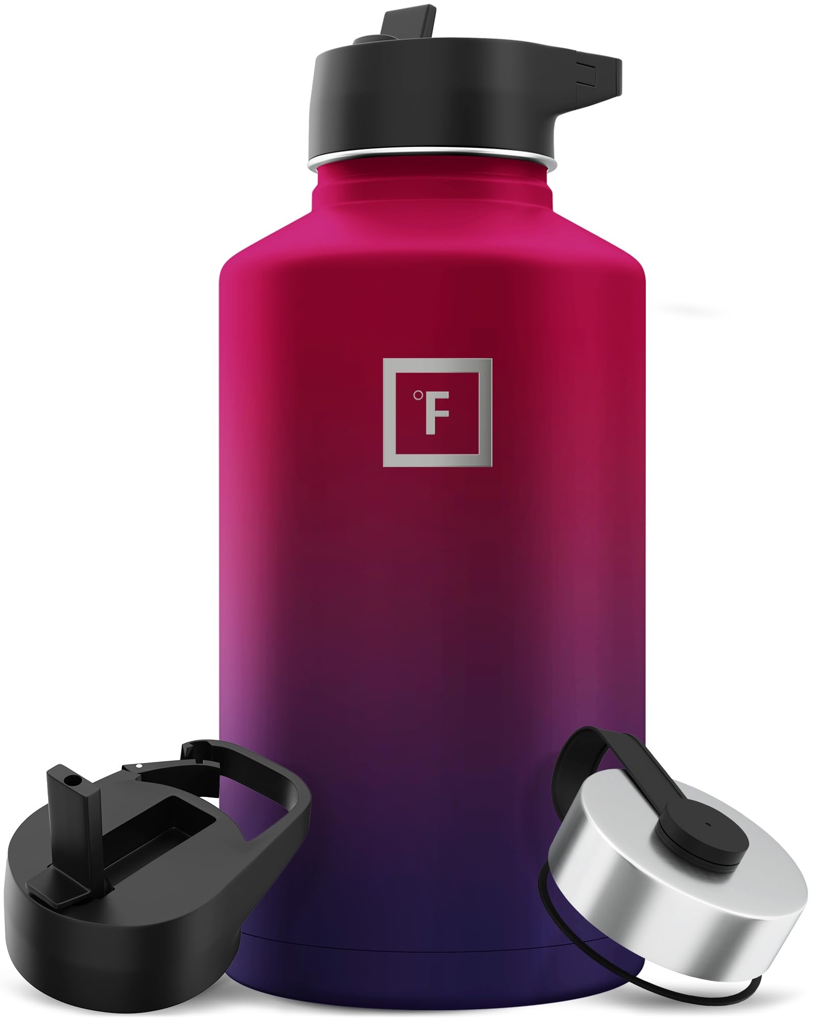 Iron Flask Sports Water Bottle - 64 Oz  3 Lids (Straw Lid)  Leak Proof  Vacuum Insulated Stainless Steel  Double Walled  Thermo Mug  Metal Canteen