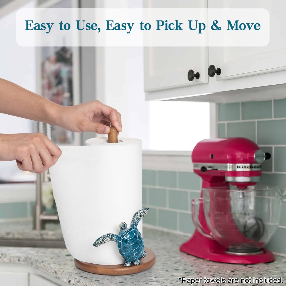 Turtle Paper Towel Holder - Unique Paper Towel Holder Stand Cute Sea Turtle Ocean Decor Gift Beach House Decor Wooden Counter Ki