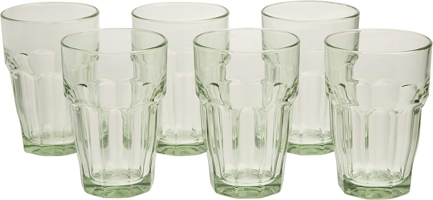 Bormioli Rocco Rock Bar 12.5 oz. Long Drink Stackable Tempered Beverage Glasses for Cold Drinks, Water, and Cocktails, Set of 6,