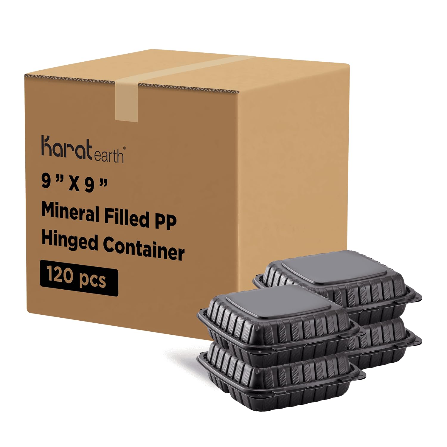 Karat Earth 9 Inch X 9 Inch Mineral Filled Pp Hinged Container, 3 Compartment - Black