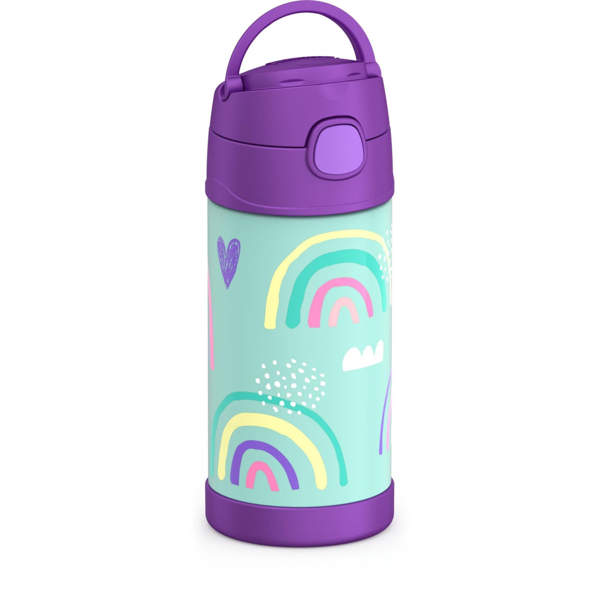 Thermos Funtainer Water Bottle With Straw - 12 Ounce - Kids Stainless Steel Vacuum Insulated Water Bottle With Lid, Rainbows