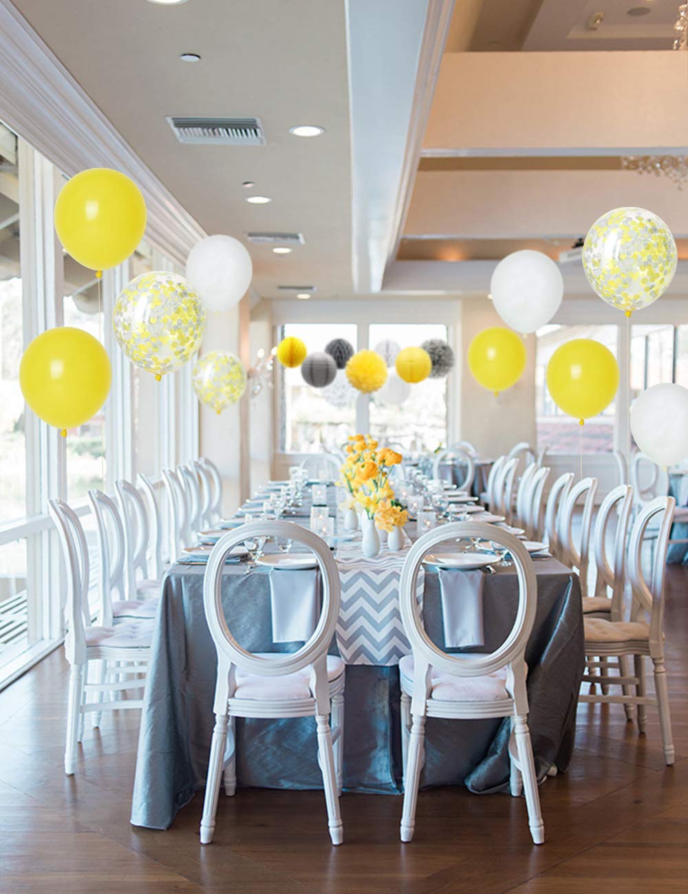Joymemo Yellow Grey Elephant Baby Shower Decorations Neutral For Boy Or Girl, Welcome Baby Banner Elephant Garland Confetti Ball