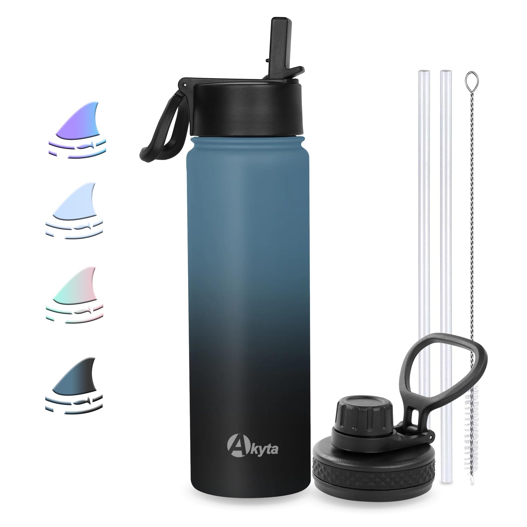 Akyta Sports Stainless Steel Water Bottle With Straw, Spout Lid-24Oz -Wide Mouth Vacuum Insulated Thermos Water Bottles, Keep Wa