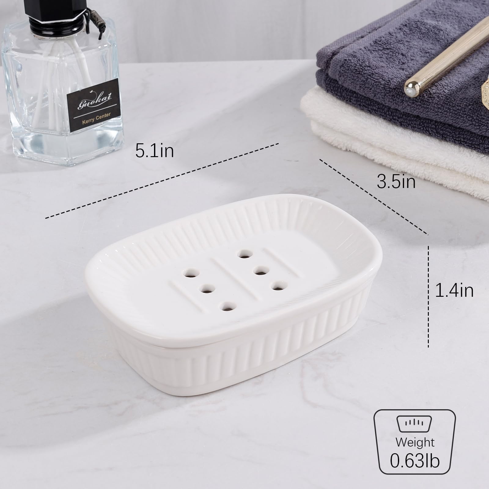 Ceramic Soap Dish, Self-Draining Soap Holder, Double Layer Bar Soap Holder, White Draining Soap Dishes For Bathroom Shower Kitch