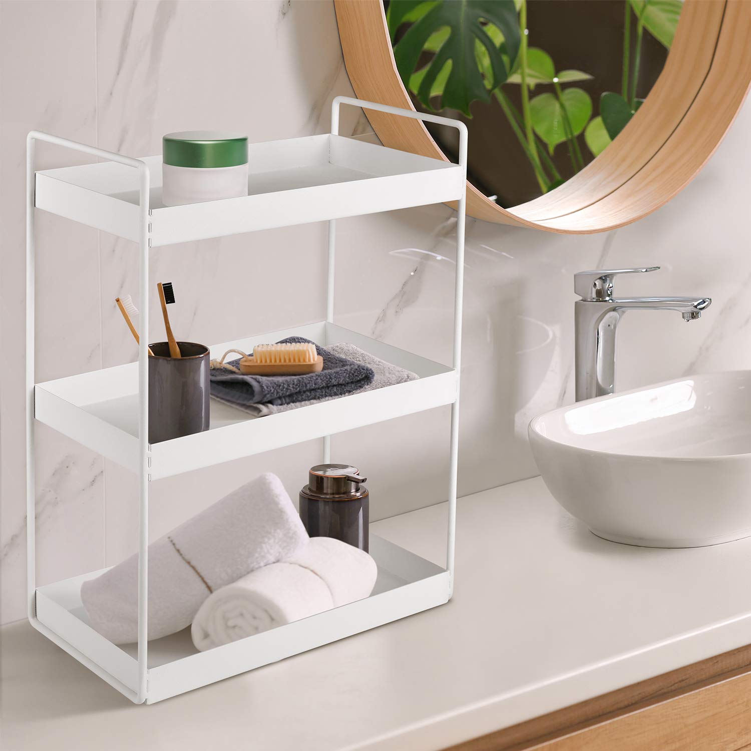 Aisung 3-Tier Bathroom Countertop Organizer Vanity Tray Cosmetic & Makeup Storage Kitchen Spice Rack Standing Shelf, White