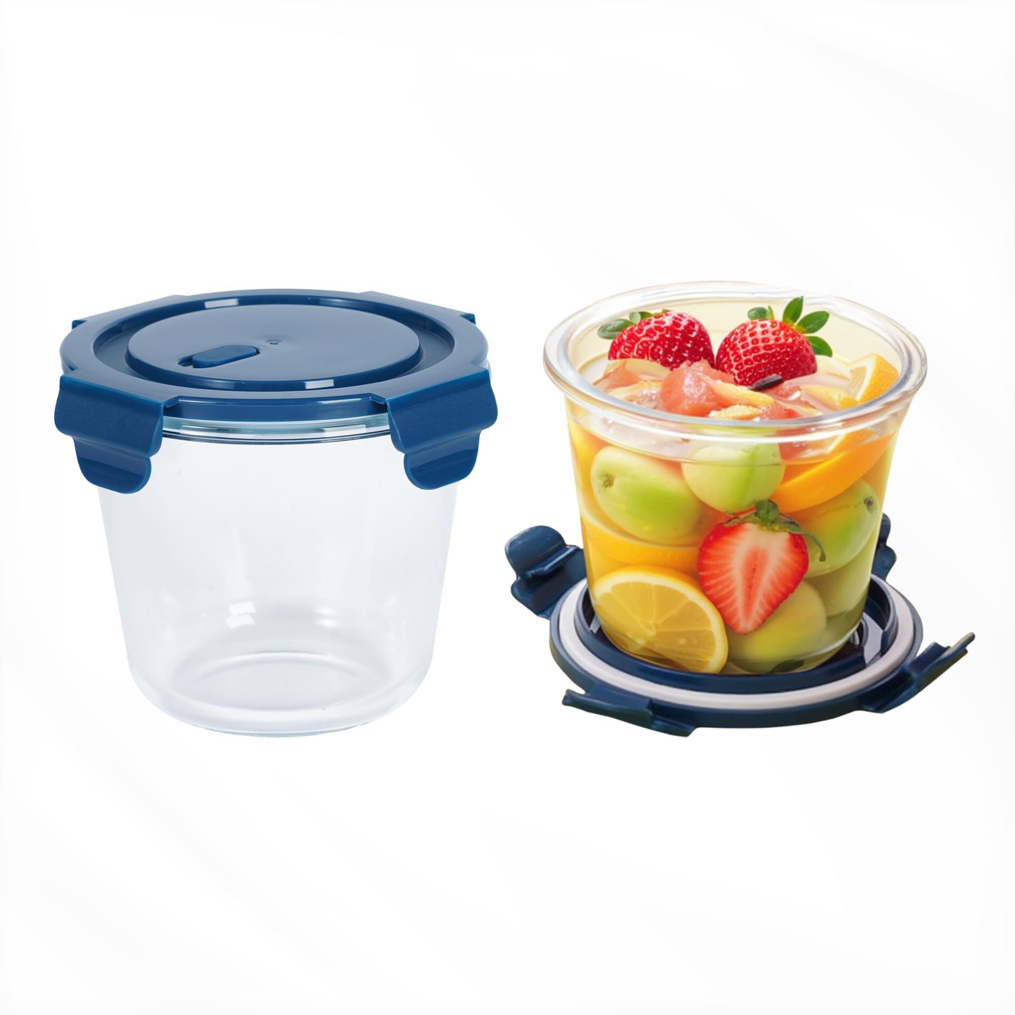Coco Andrea Reusable Round Glass Meal Prep Containers With Lids, 2 Sets