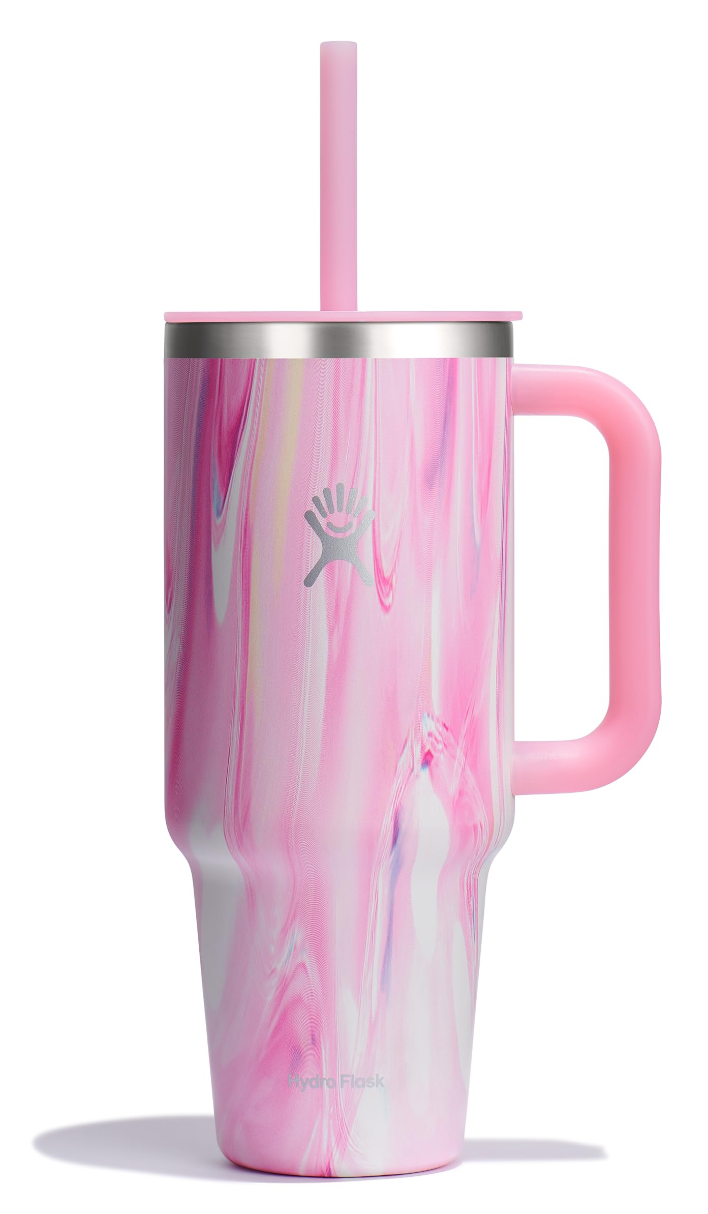 Hydro Flask Travel Tumbler with Handle, Lid and Straw - Insulated Stainless Steel in 40 Oz Jelly Pink