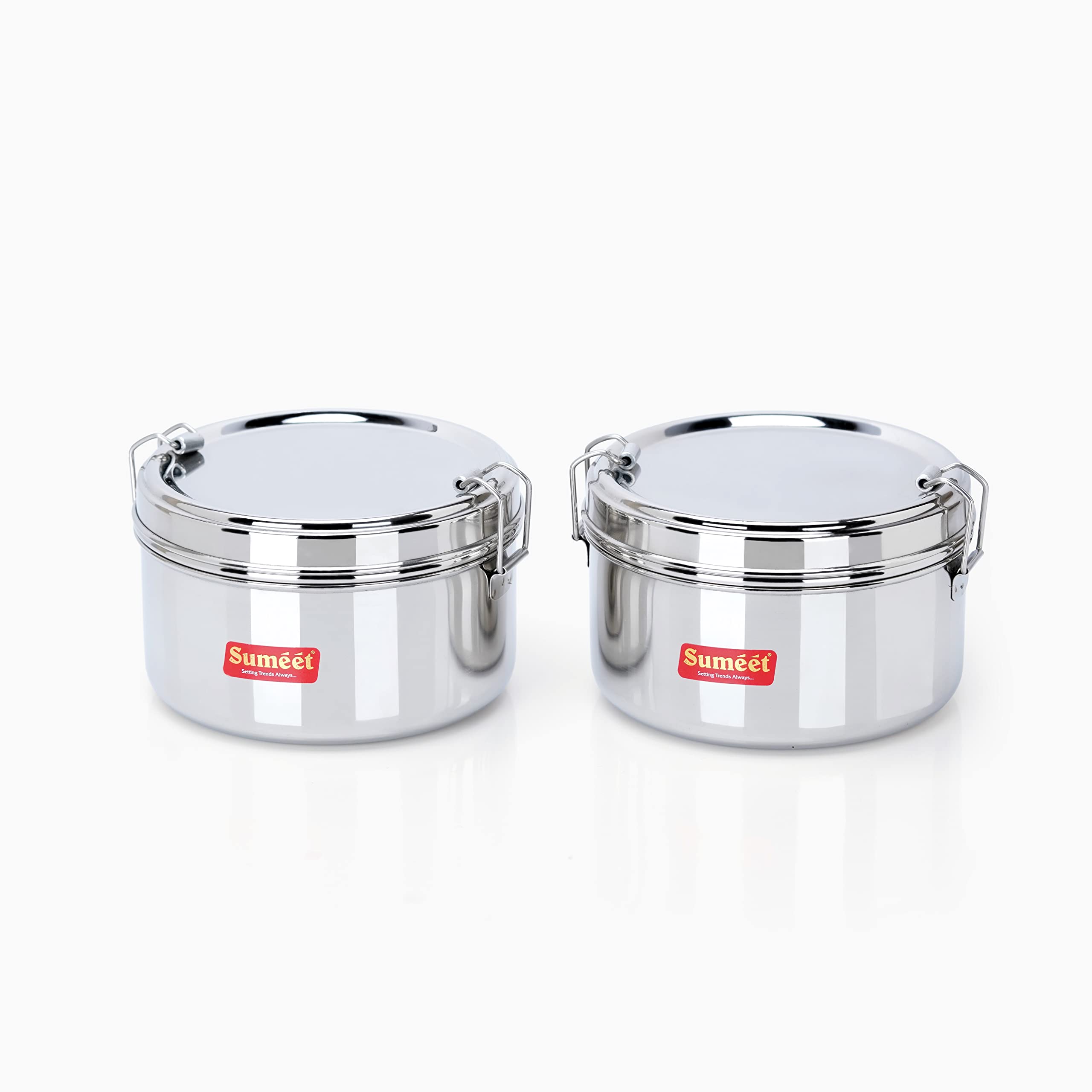 Sumeet Stainless Steel Meal Pack Lunch Box/Tiffin For Kids/School With Steel Separator Plate And Locking Clip, Set Of 2Pc, 500Ml