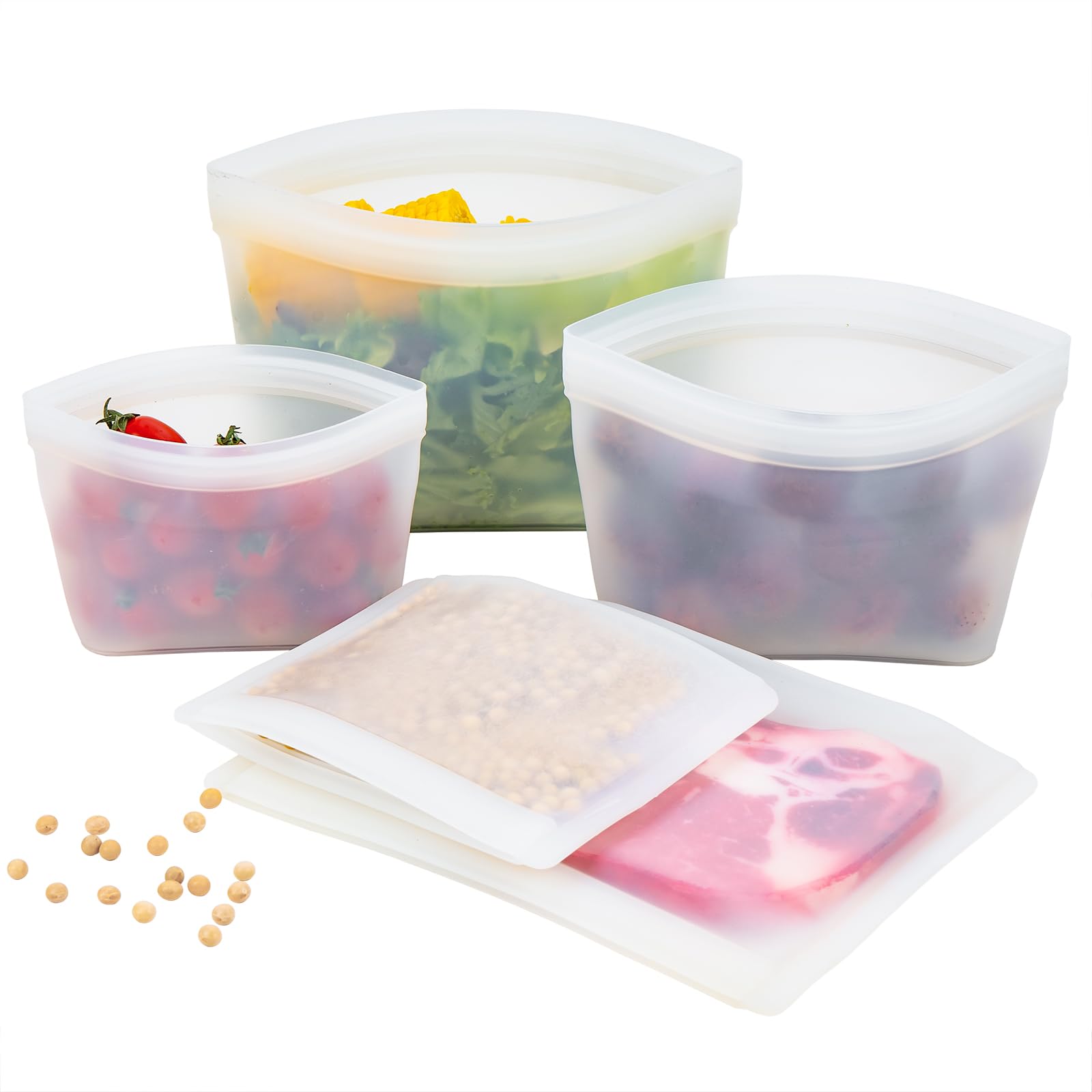 Annaklin Silicone Bags for Food Storage, Reusable Zip Lock Bags Silicone Food Storage Containers, Freezer Microwave Oven Dishwas