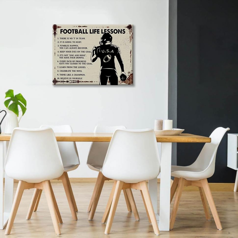 Eiffecho Football Wall Art Decor - Inspirational Quotes Canvas Print, 16"x12", Wood, Football Life Lessons