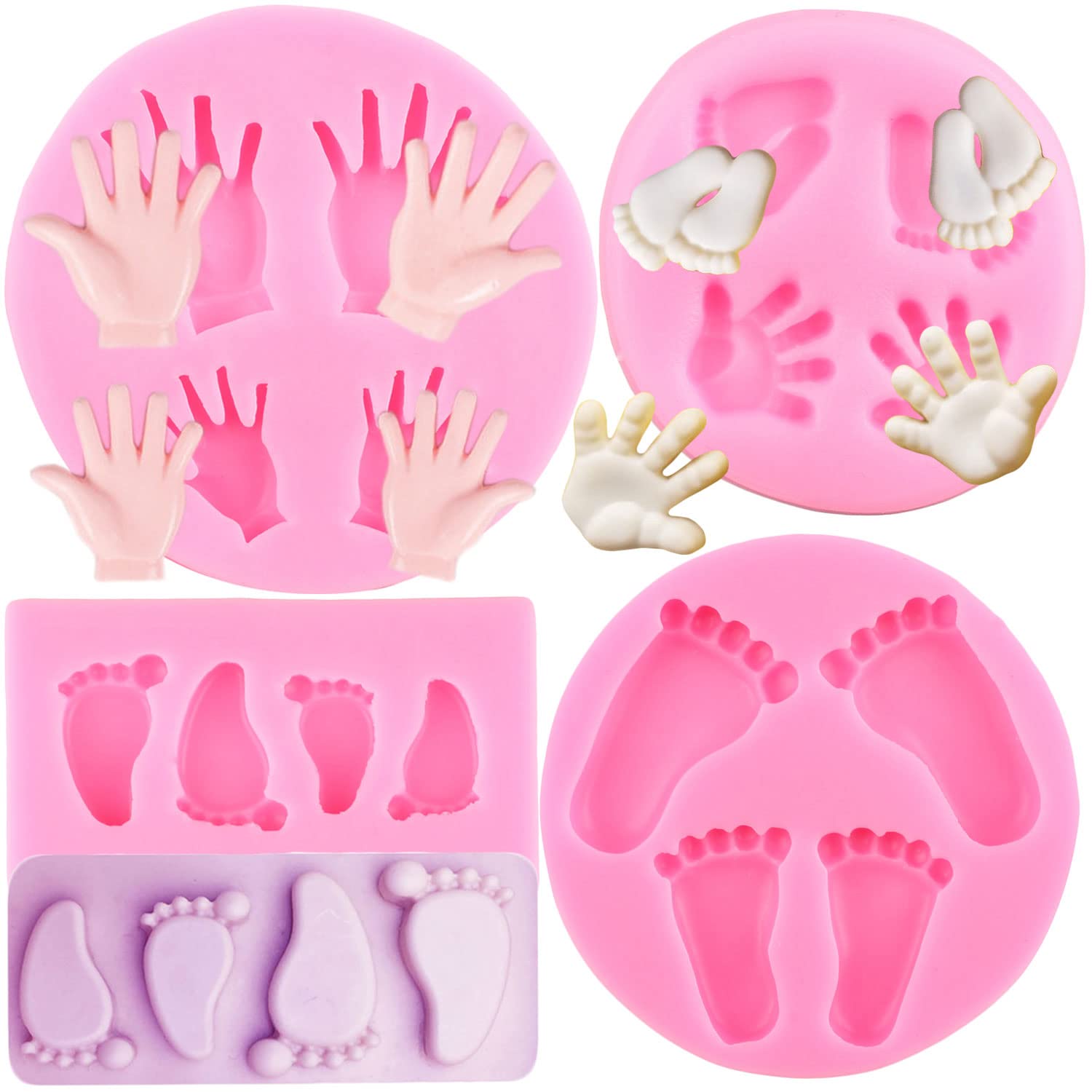 Zixiang Baby Silicone Fondant Molds Baby Foot Fondant Mold Baby Hand Silicone Molds For Baby Shower Cake Decoration Cupcake Topp