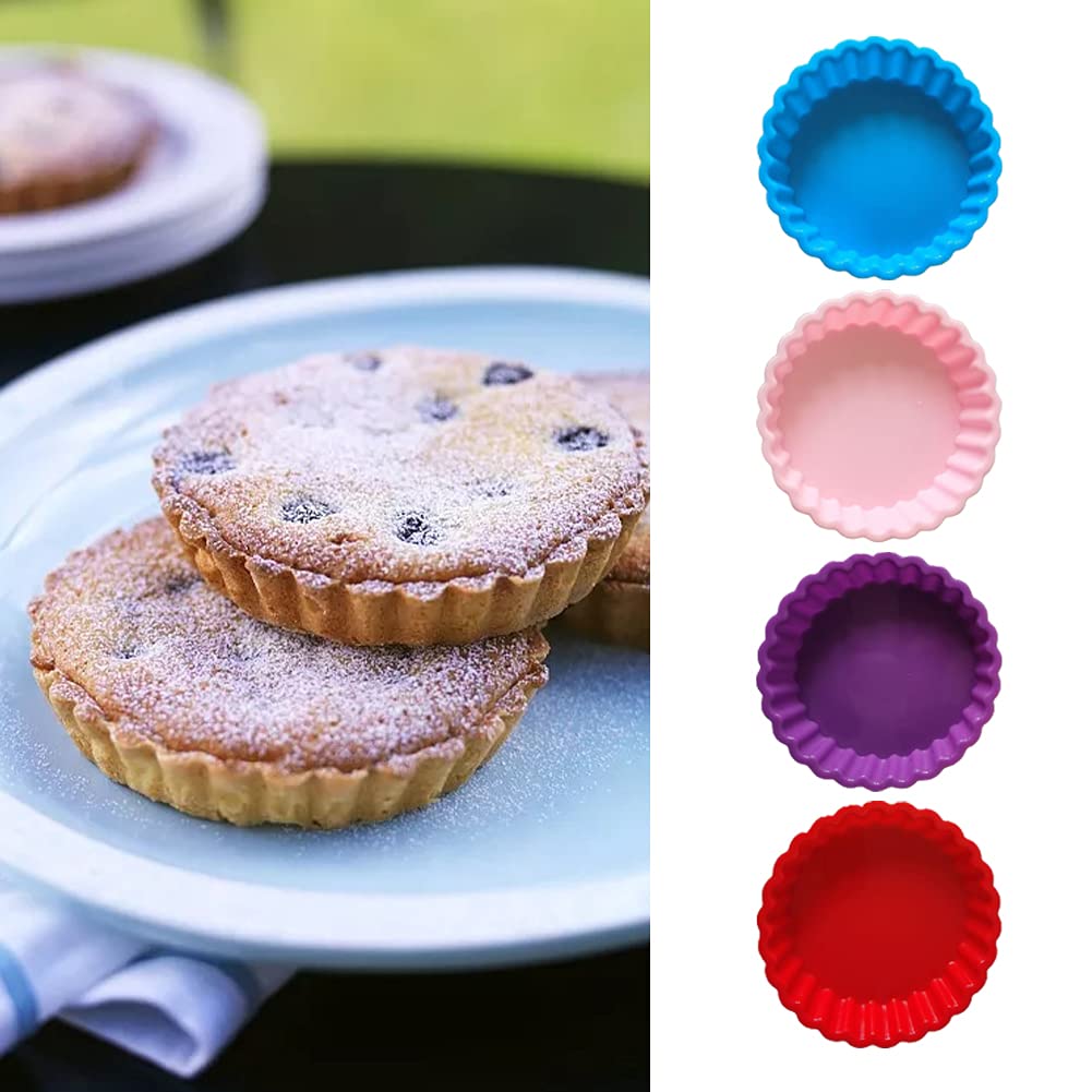 Pxrje Silicone Quiche Pan,8Pcs Pie Panrouruan Round 4 Inch Tart Mold Non Stick For Cooking Baking.(Random Color)