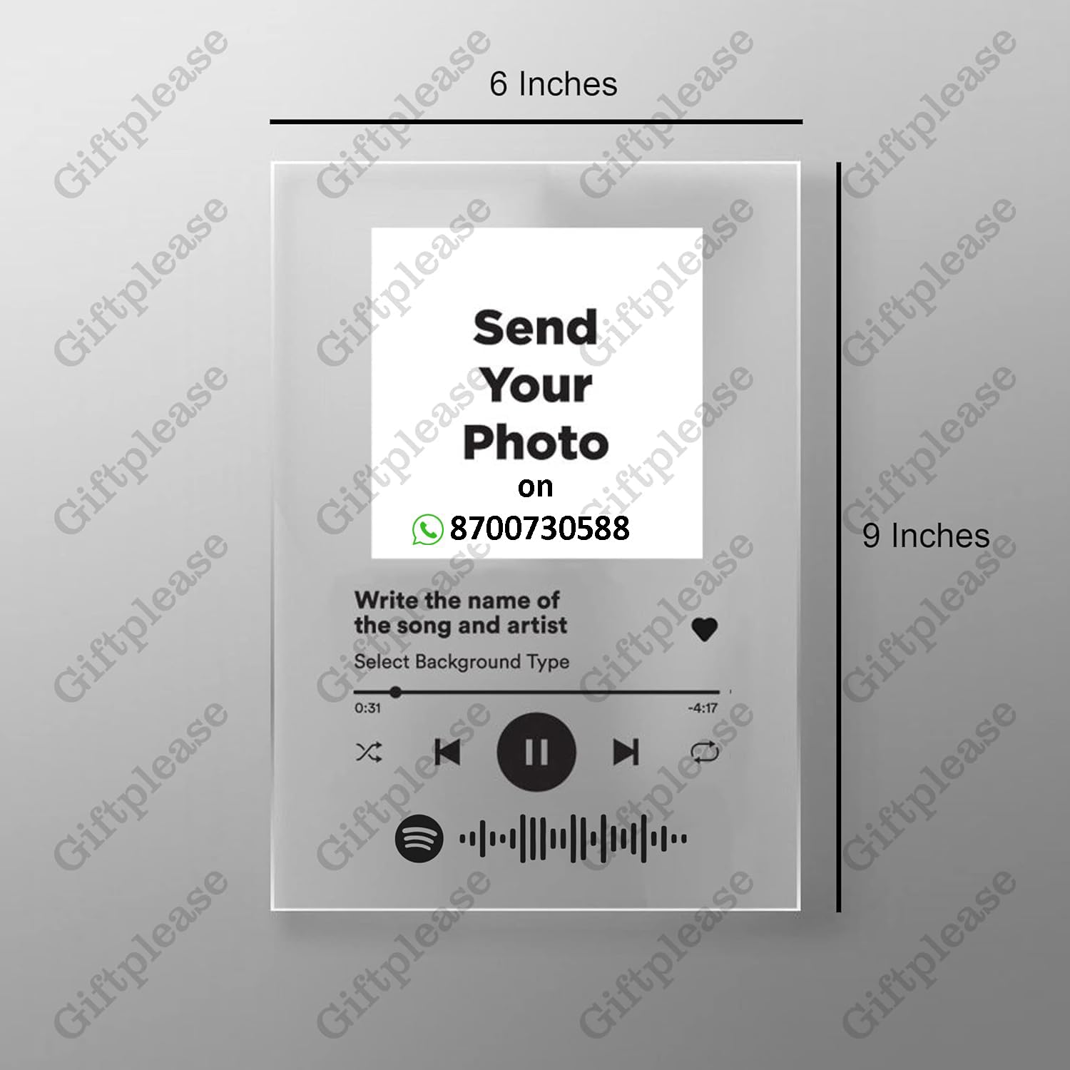 Giftplease Customized Photo And Tabletop Song Glass Spotify Plaque With Wooden Stand|Personalized Rectangular Photo Music Frame