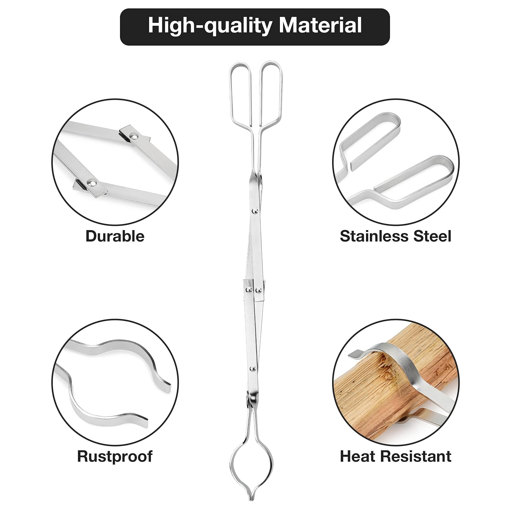 Stanbroil Stainless Steel Firewood Tongs, 26'' Outdoor Campfire Fireplace Tongs, Log Grabber