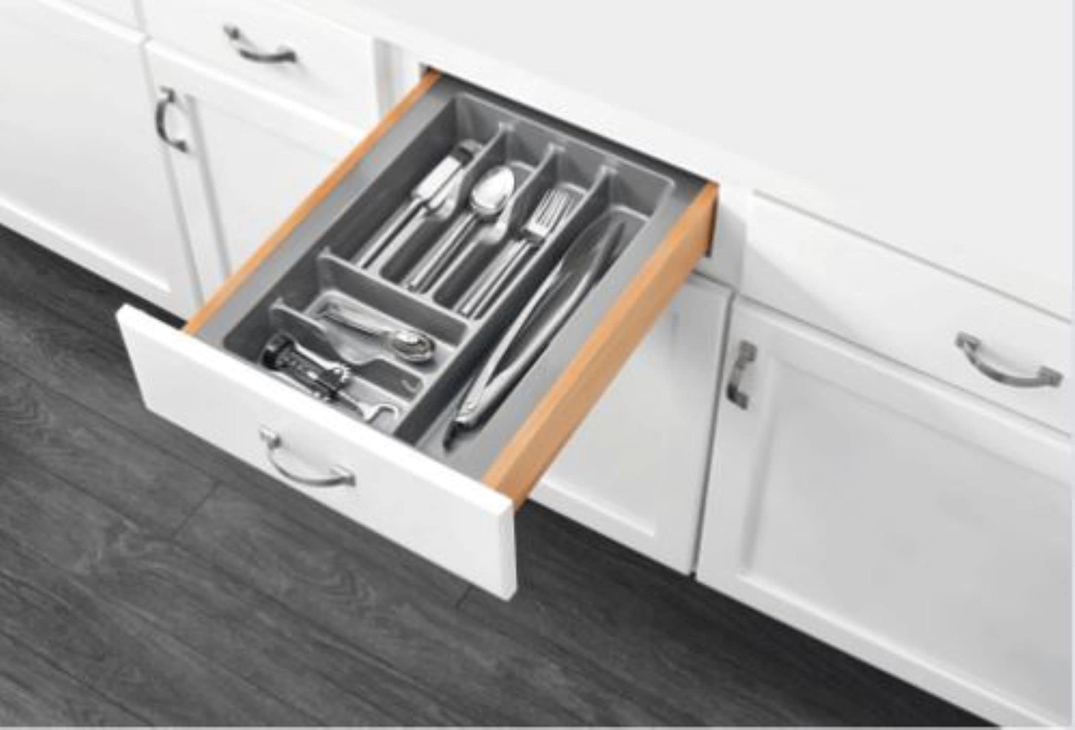 Rev-A-Shelf Gct-3S-52 Large Trim-To-Fit Glossy Plastic Cutlery 7 Compartment Tray Insert Utensil Organizer For Kitchen Cabinet D