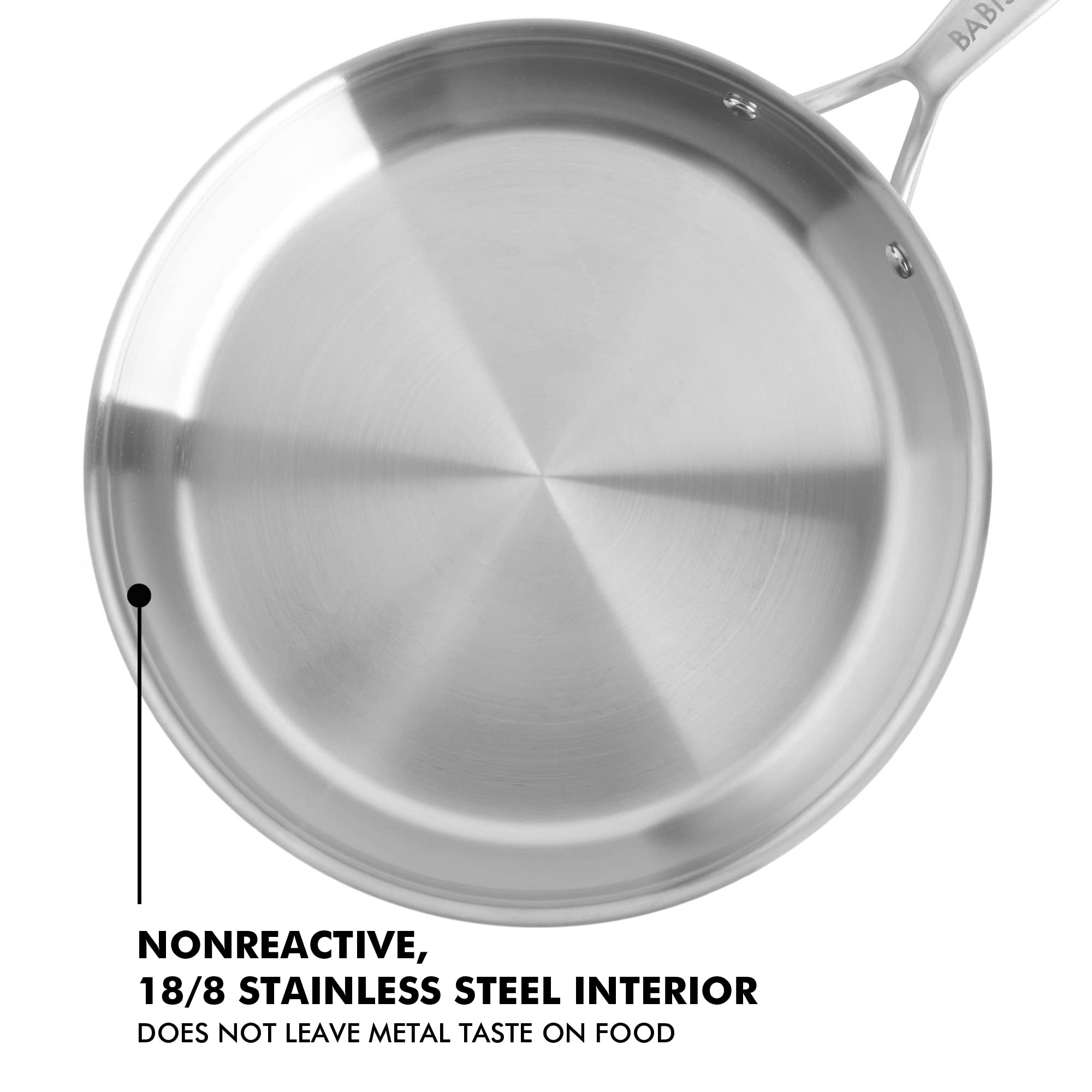 Babish 12 Inch Stainless Steel Triply Professional Grade Fry Pan W/Stainless Lid