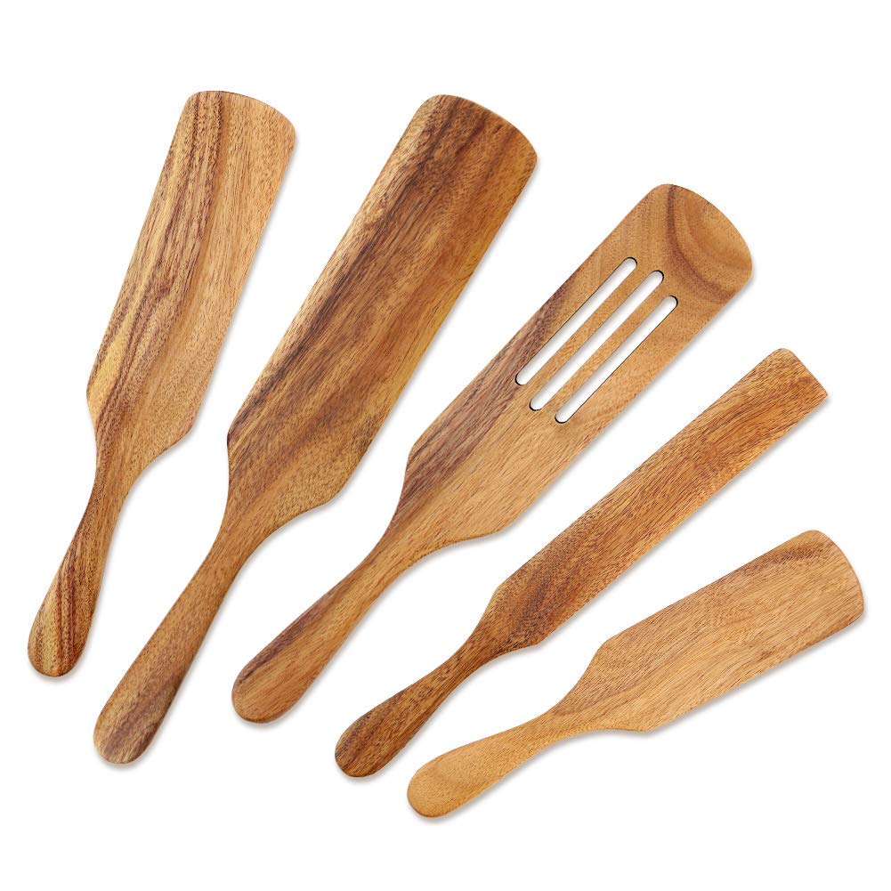 Wooden Cooking Utensils, Wooden Spatulas Set As Seen On Tv, Aoosy 5 Pcs Natural Acacia Wood Spurtle Kitchen Tools Utensil Set He