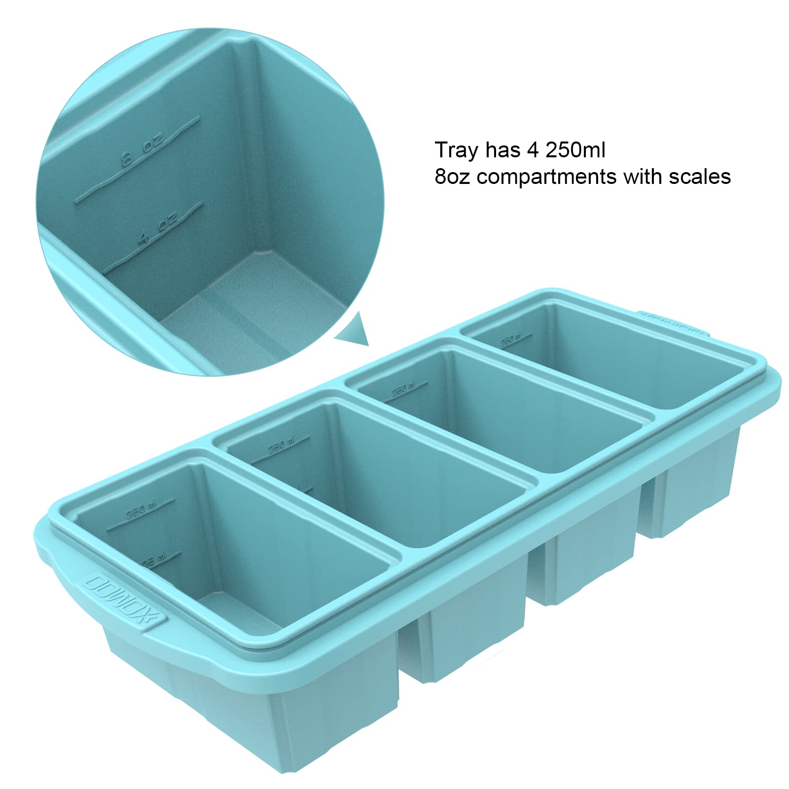 Silicone Freezing Tray With Lid, Large Ice Cube Tray Non-Stick Soup Freezer Container With 4 Compartments For Storing And Freezi