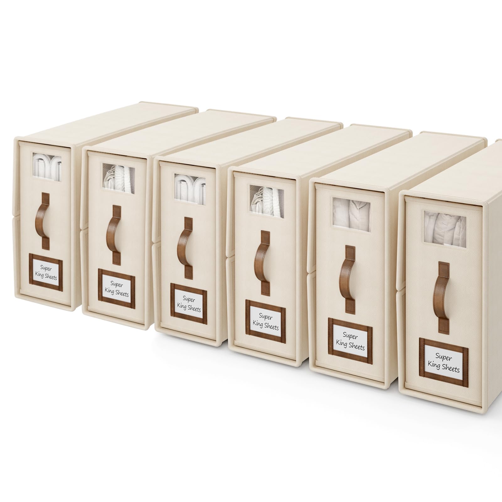 BigPonPon 6 Pack Bed Sheets Organizers and Storage (Cal King Size), Foldable Organizer With Handle for Linen Closet, Bedding Sto