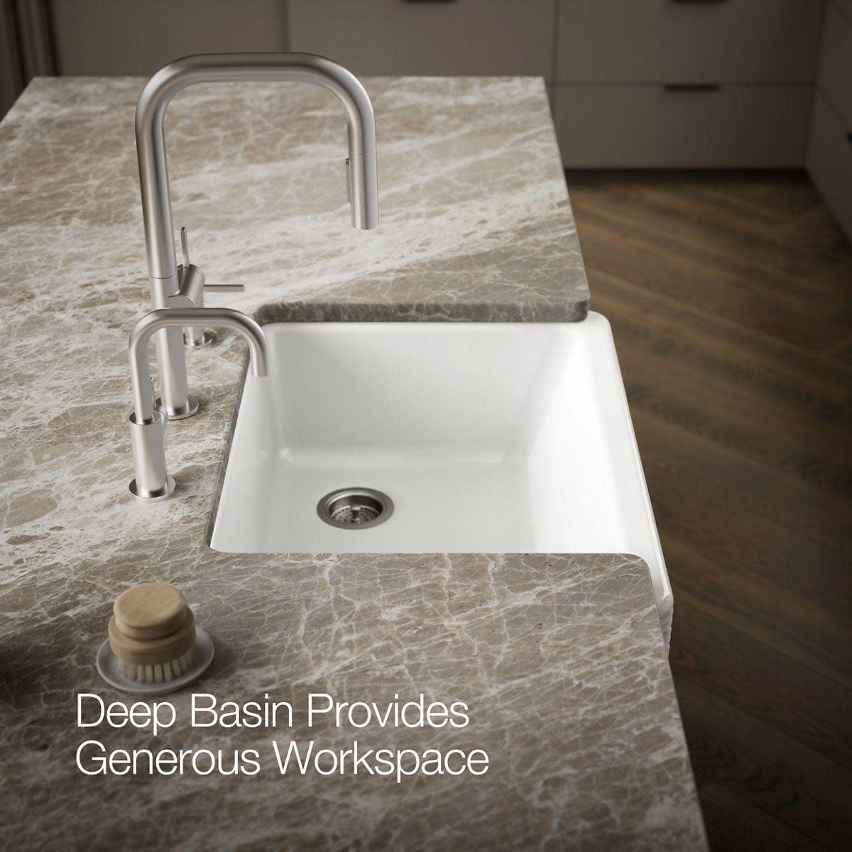 Kohler K-7251-0 Whitehaven Farmhouse Undermount Single-Bowl Kitchen Sink With Tall Apron With Hayridge Design, 29-11/16 X 21-9/1
