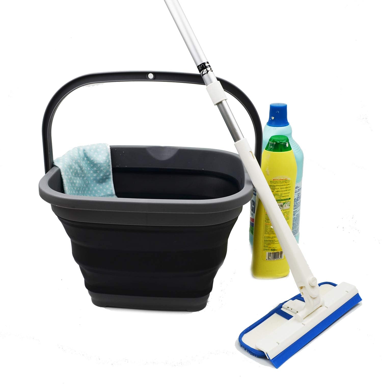 Sammart 10L (2.6 Gallon) Collapsible Rectangular Handy Basket/Bucket (Grey/Black (Set Of 2))